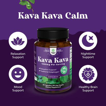 Vegan friendly Natures Craft Kava Root Extract sixty capsules packaging prioritizing nervous system care and restful sleep