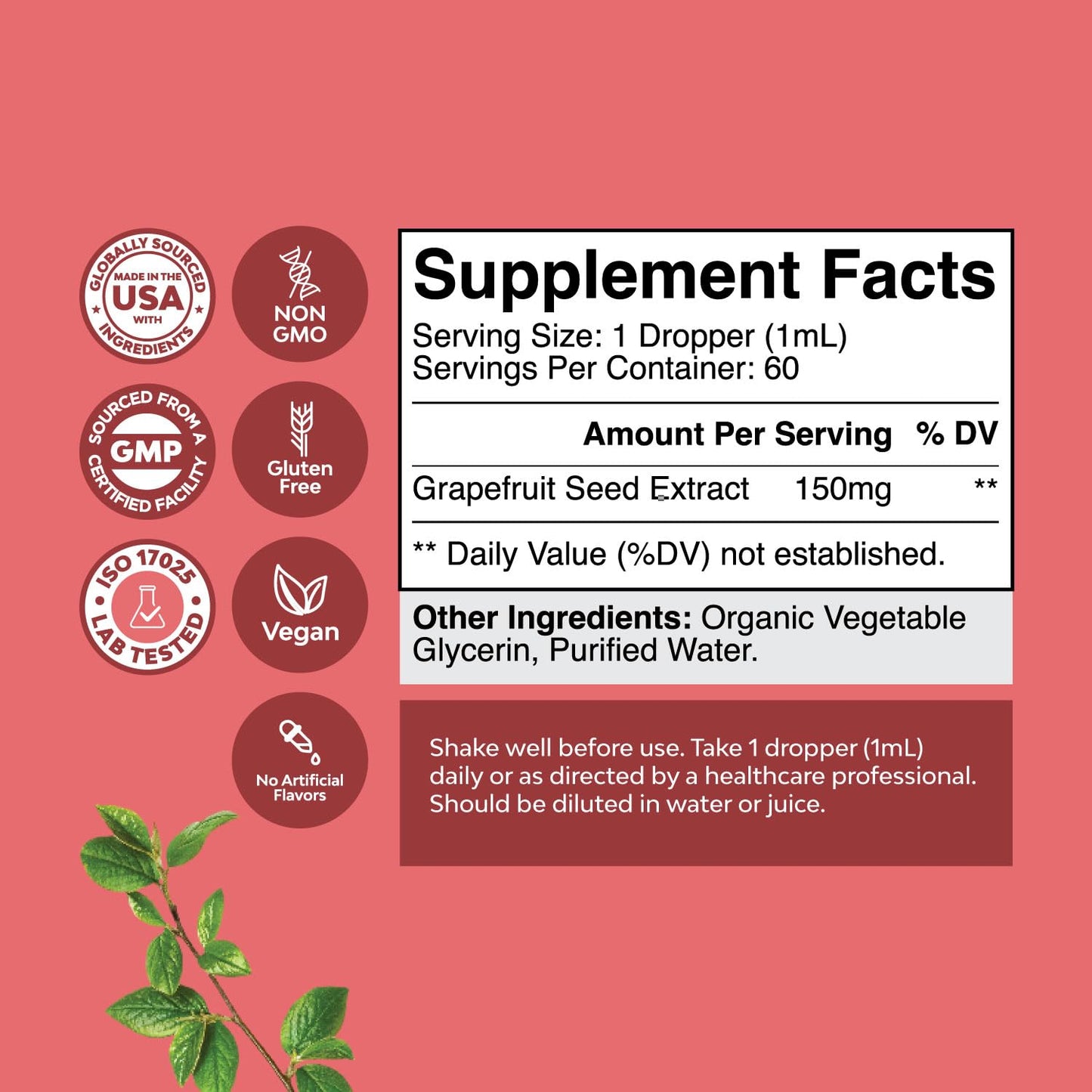 Concentrated grapefruit seed extract dropper bottle