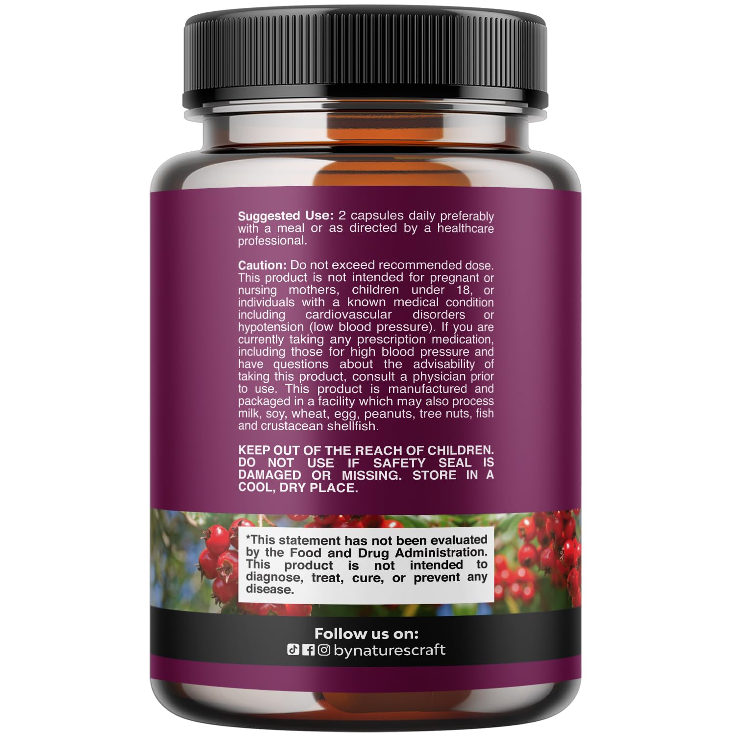 Natures Craft extra strength hawthorn berry supplement label details and nutrition facts