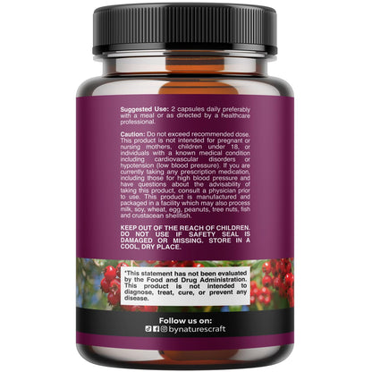 Natures Craft extra strength hawthorn berry supplement label details and nutrition facts