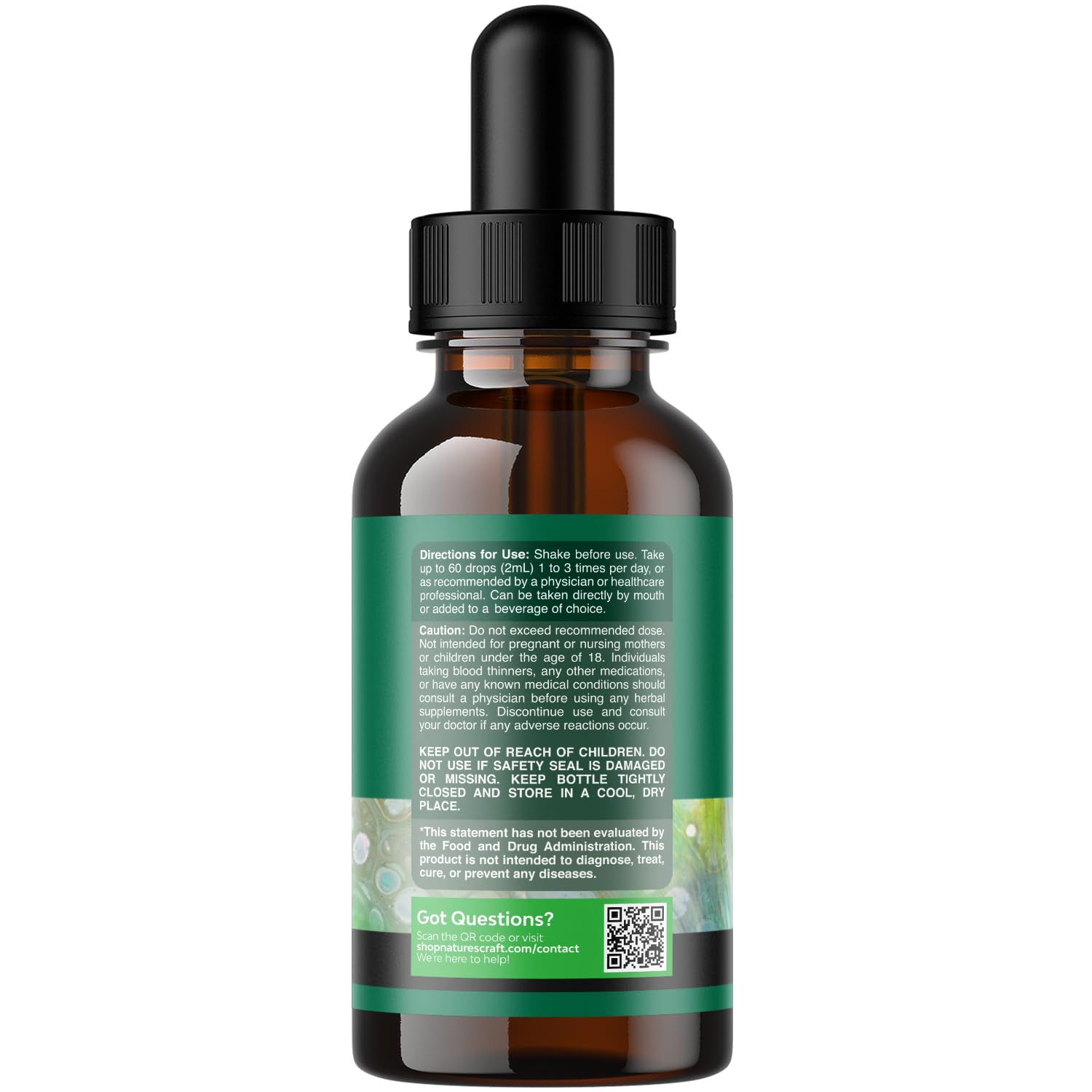 Natures Craft herbal liquid supplement bottle label details