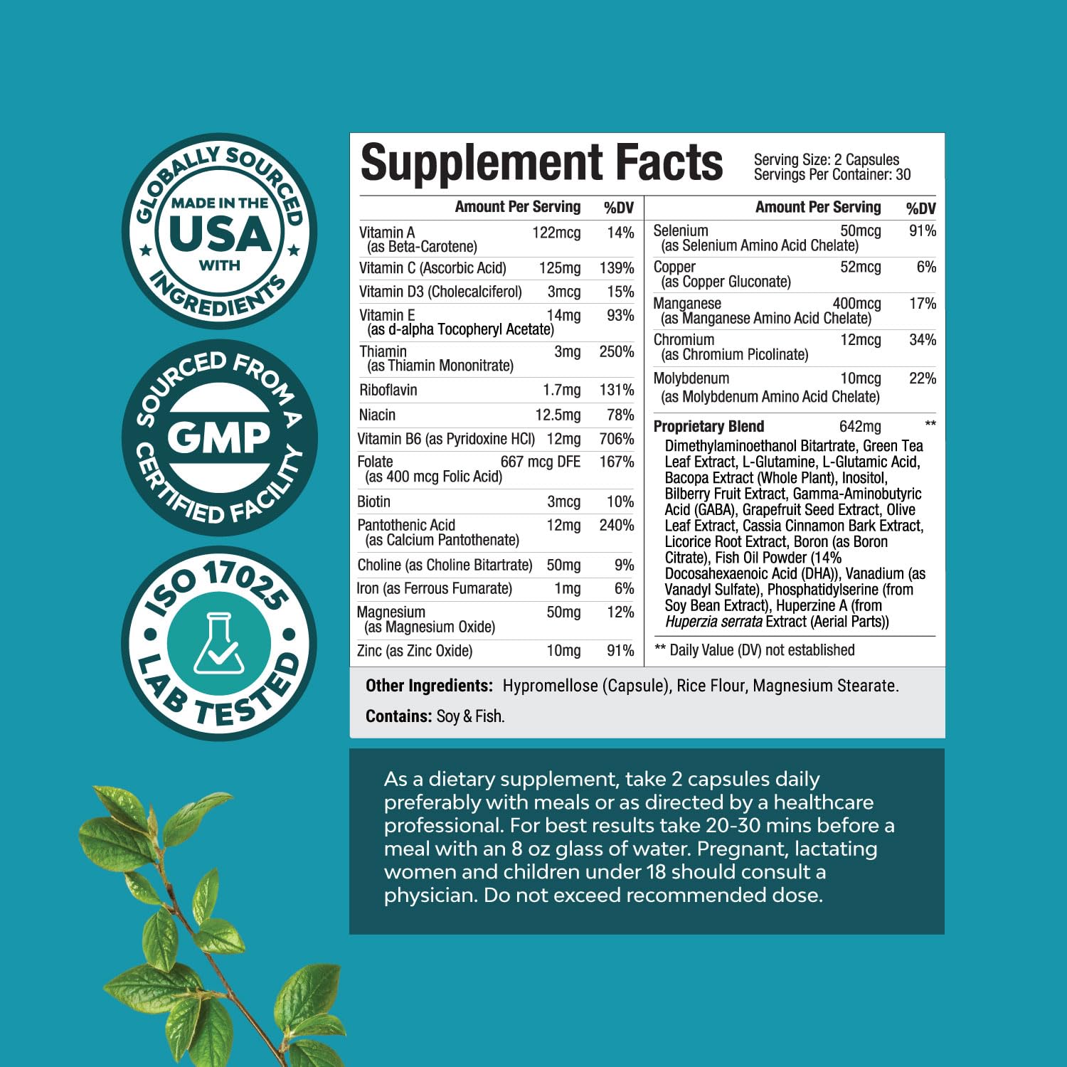 Premium USA imported nootropic capsules for focus and cognitive enhancement