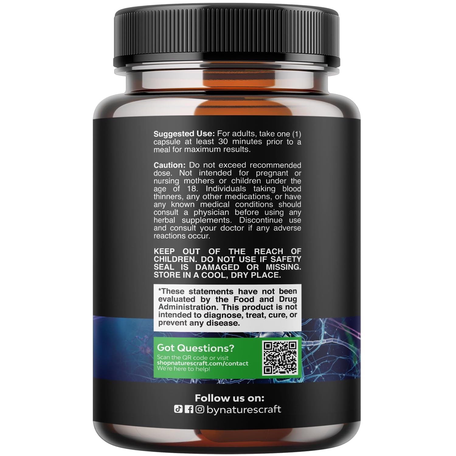 Natures Craft Brain IQ Complex 60 capsules showing ingredient panel and nutrition facts label