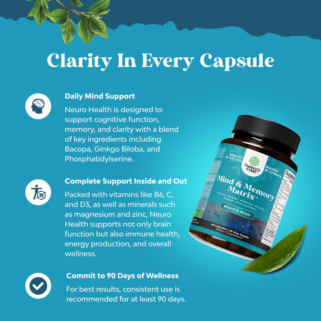 Natures Craft brain health supplement bottle with cap