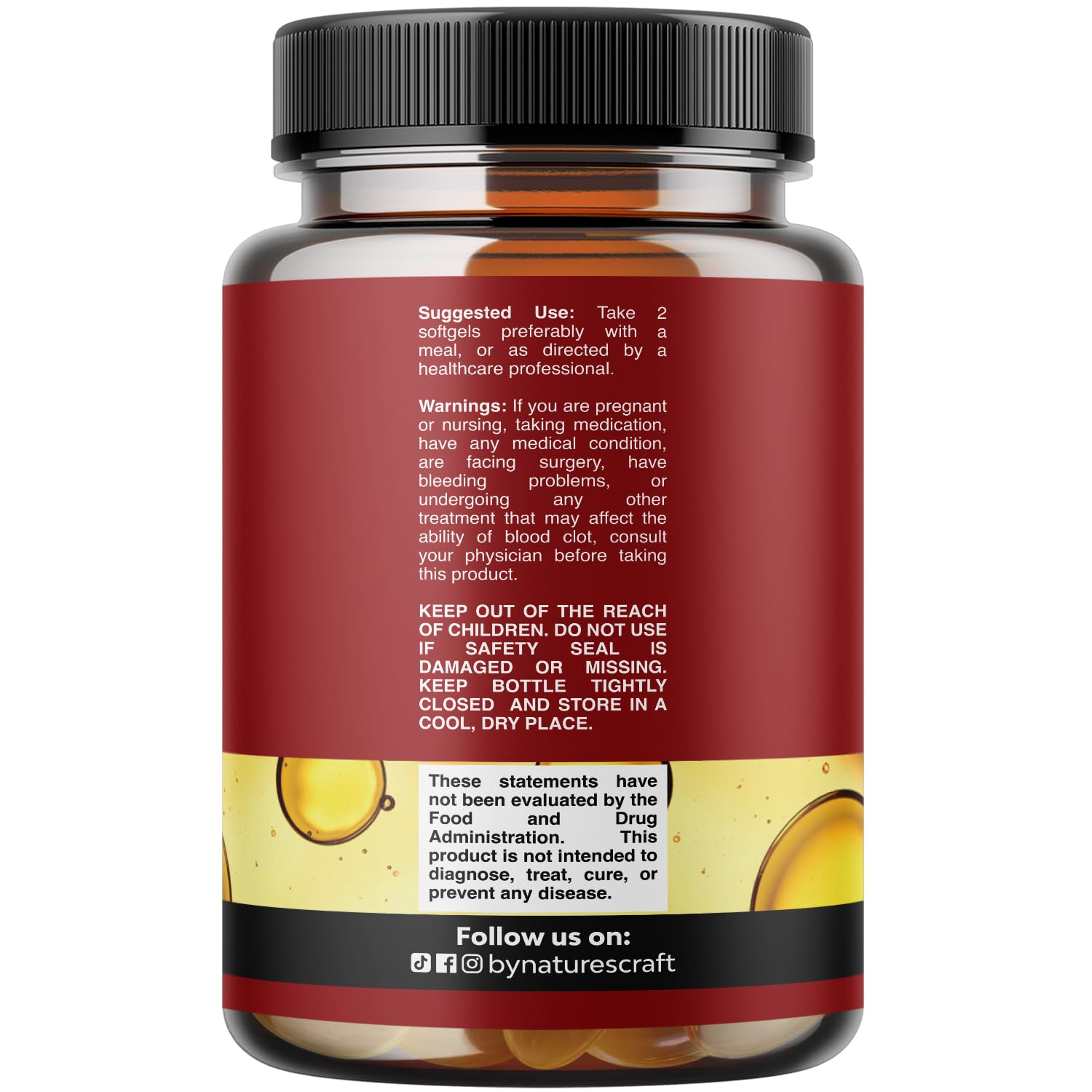 Nature's Craft cod liver oil supplement nutrition facts label closeup.