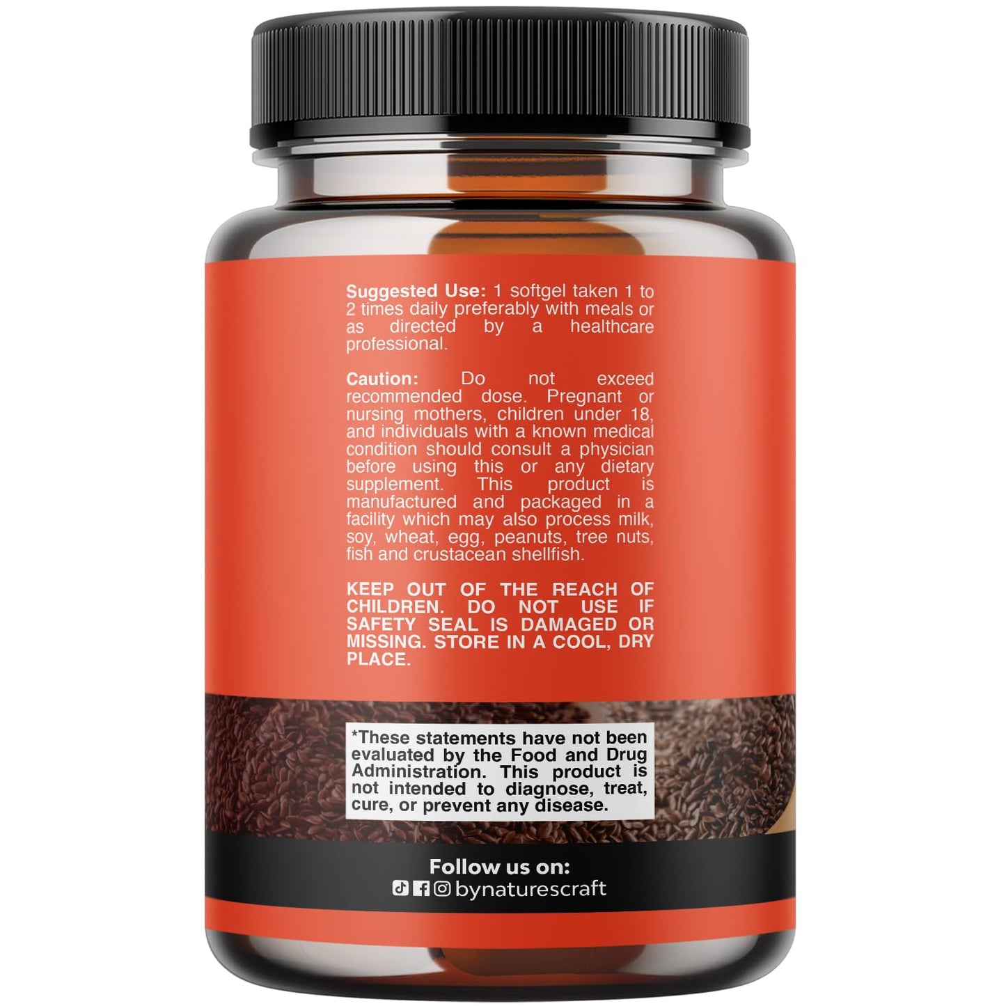 Nature's Craft Flaxseed Oil 60 softgels bottle displaying plant based omega 3 6 9 benefits