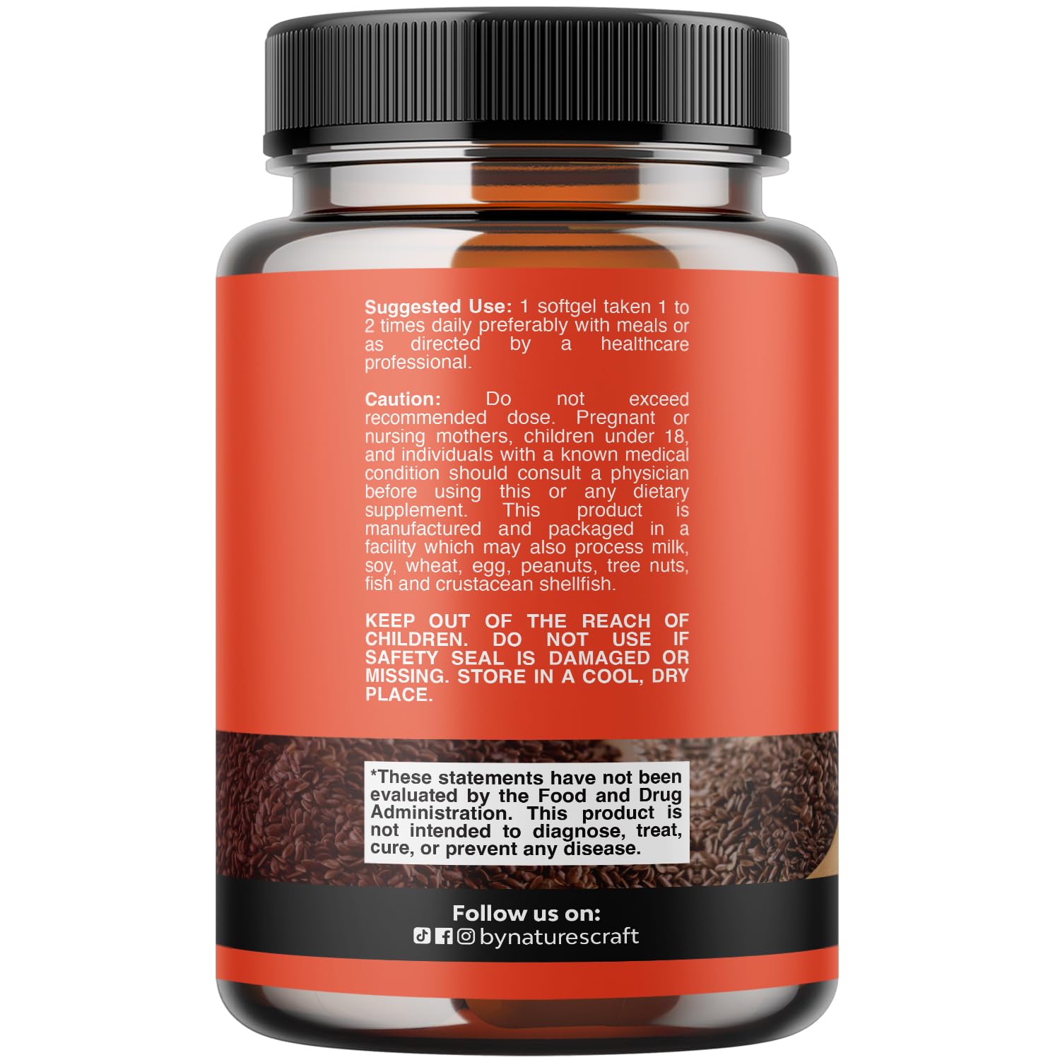 Nature's Craft Flaxseed Oil 60 softgels bottle displaying plant based omega 3 6 9 benefits