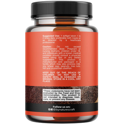 Nature's Craft Flaxseed Oil 60 softgels bottle displaying plant based omega 3 6 9 benefits
