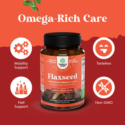 Nature's Craft flaxseed dietary supplement bottle showing premium imported USA packaging