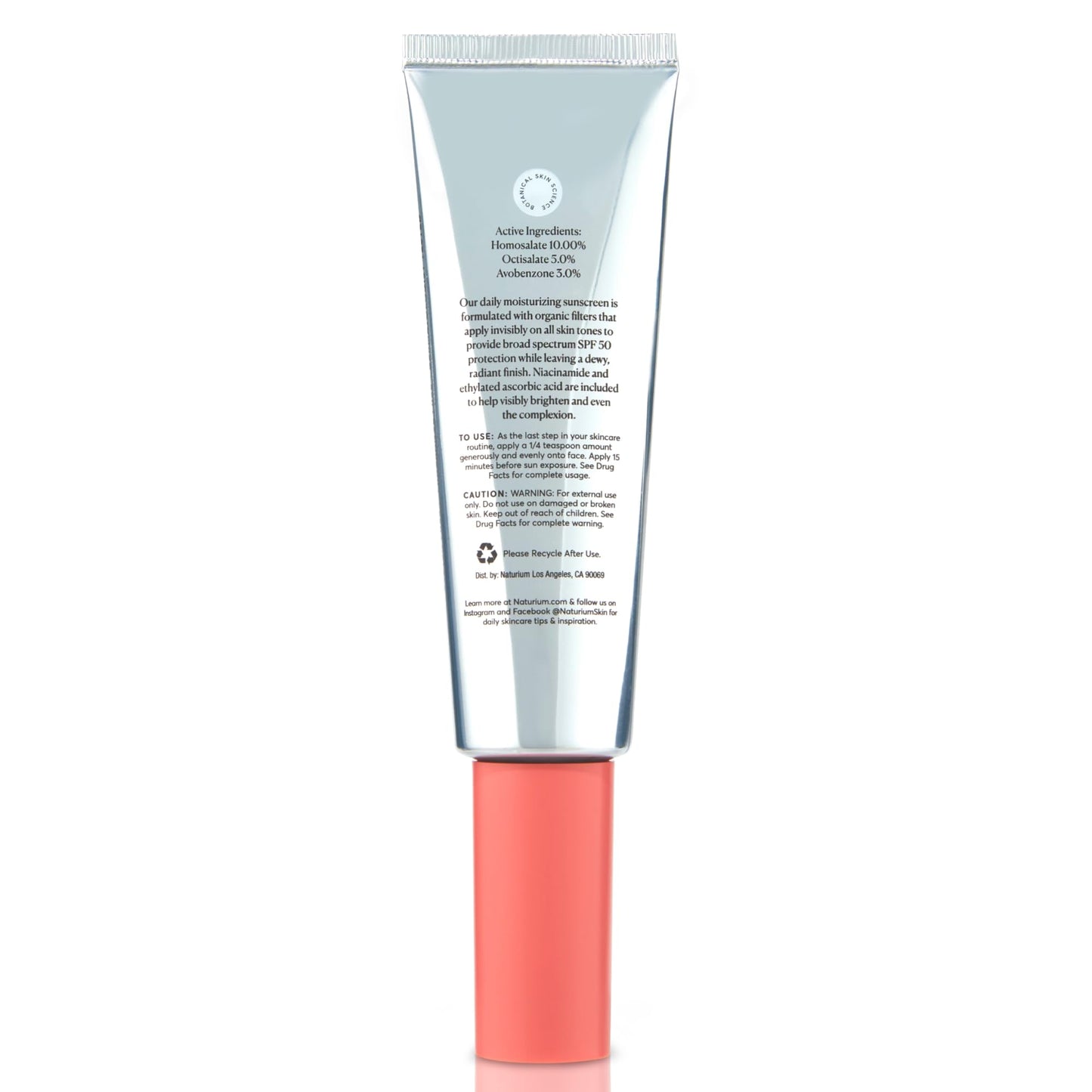 Side view of Naturium Dew-Glow Moisturizer SPF 50 tube
