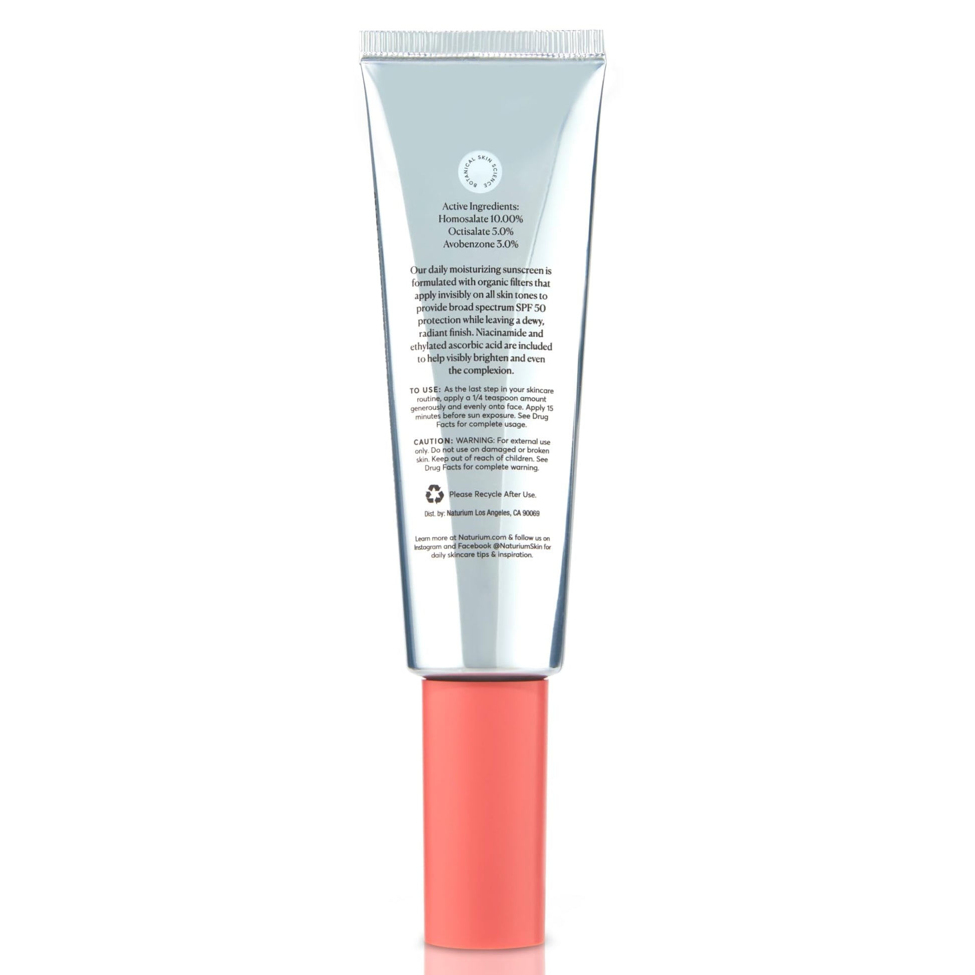 Side view of Naturium Dew-Glow Moisturizer SPF 50 tube
