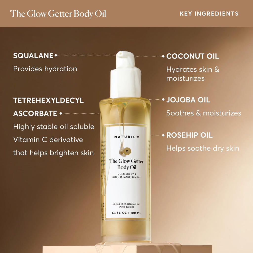 Naturium The Glow Getter Body Oil back label ingredients