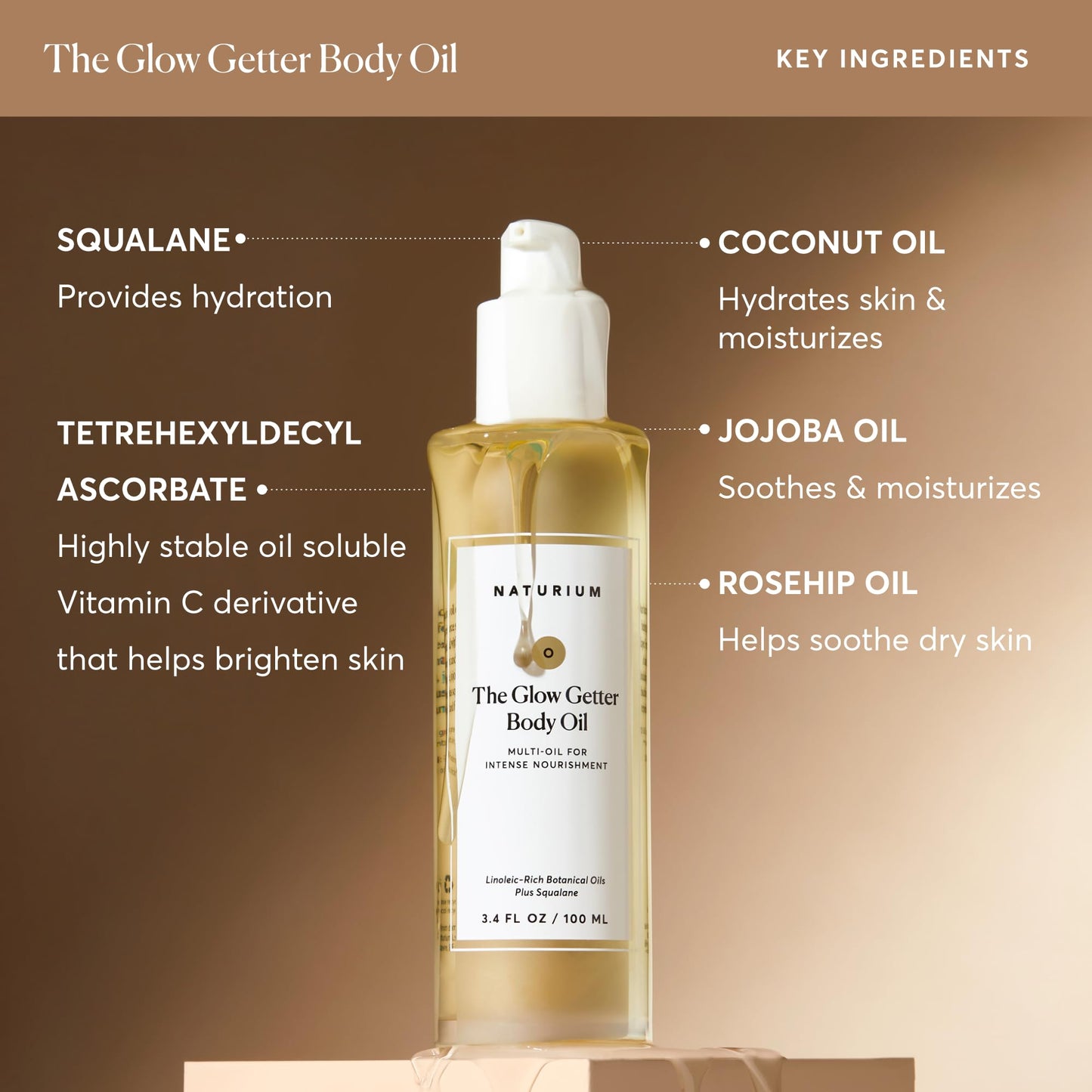 Applying Naturium body oil for glowing hydrated skin