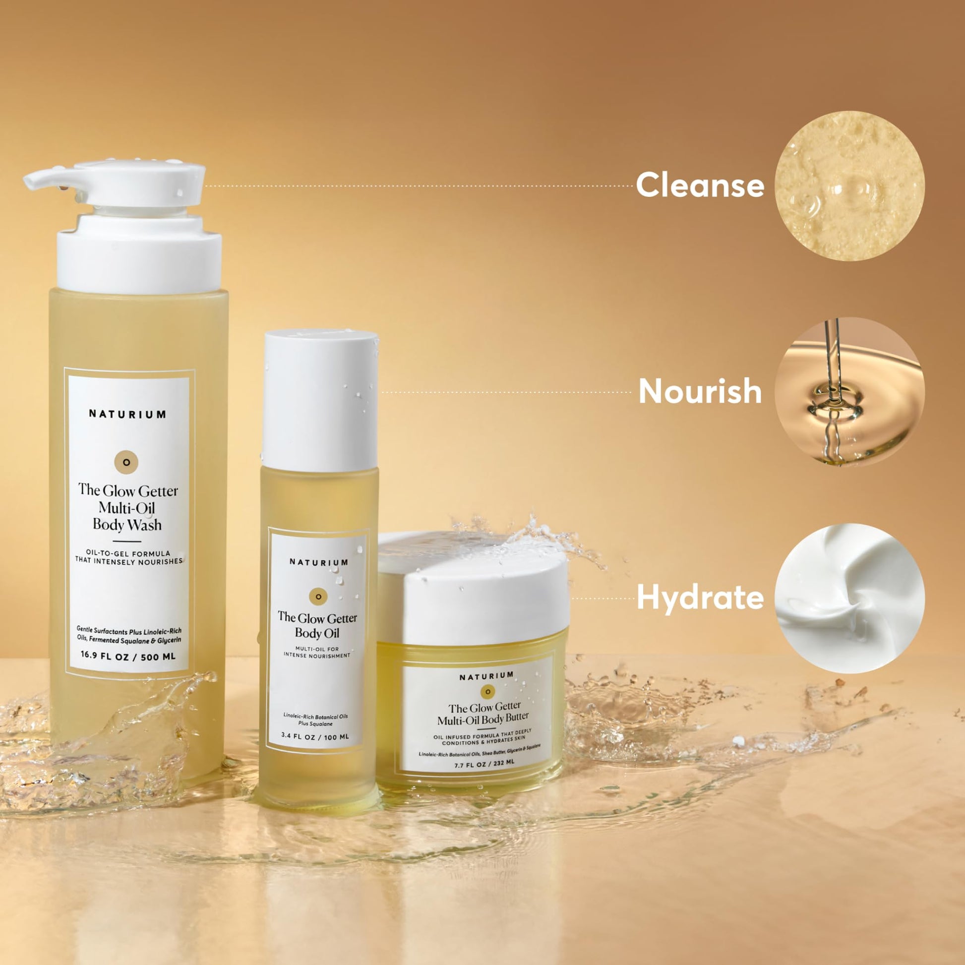Naturium body care collection featuring The Glow Getter Body Oil