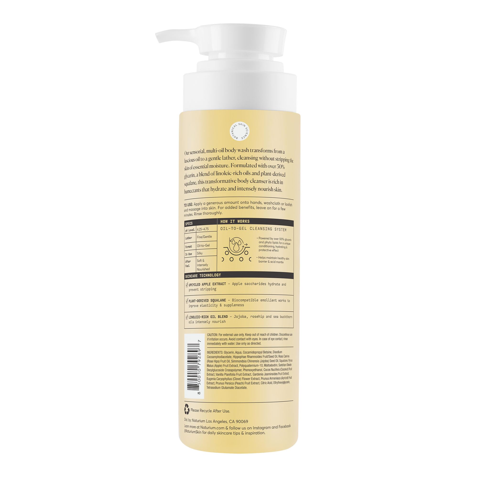 Naturium body wash bottle with oil-to-gel texture details