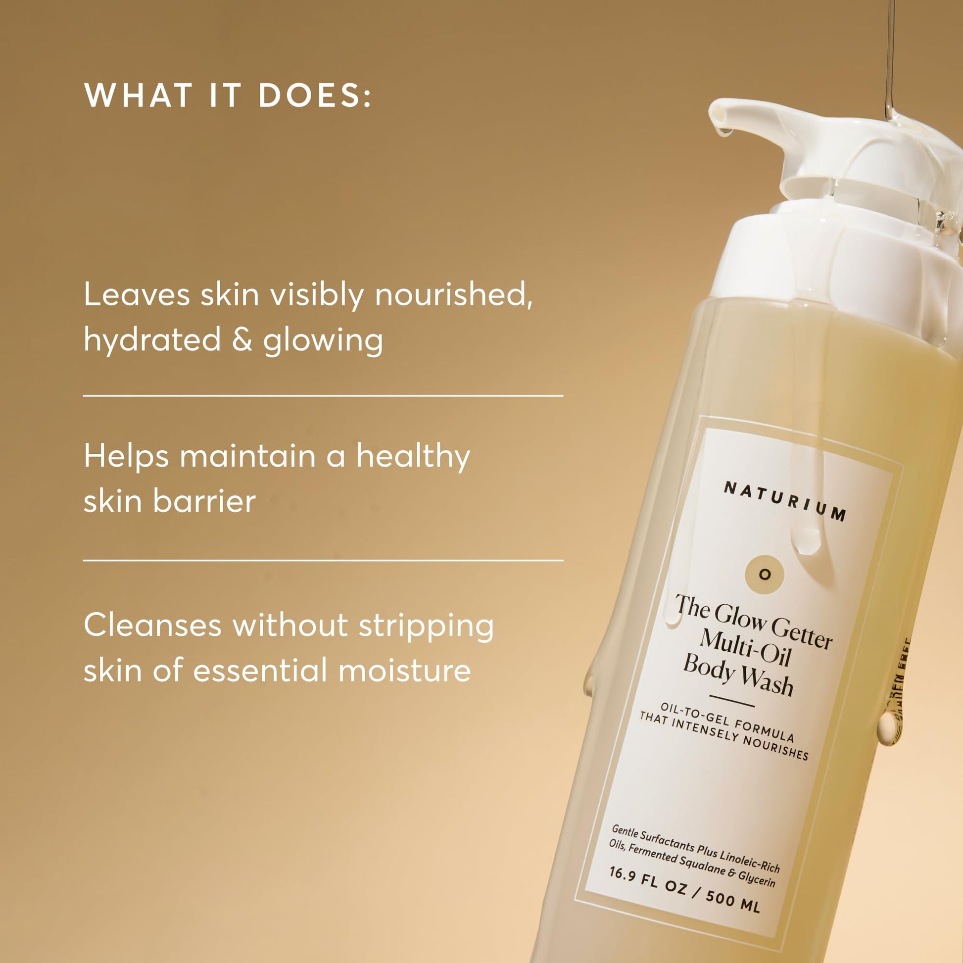 Close up of Naturium body wash label showing key ingredients