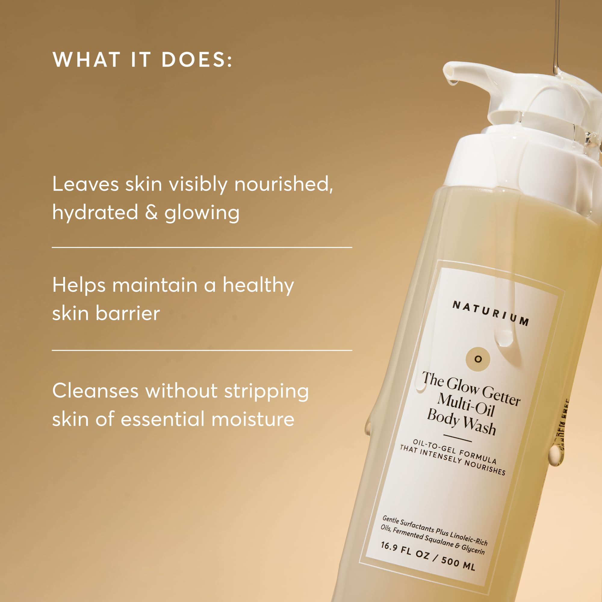 Close up of Naturium body wash label showing key ingredients
