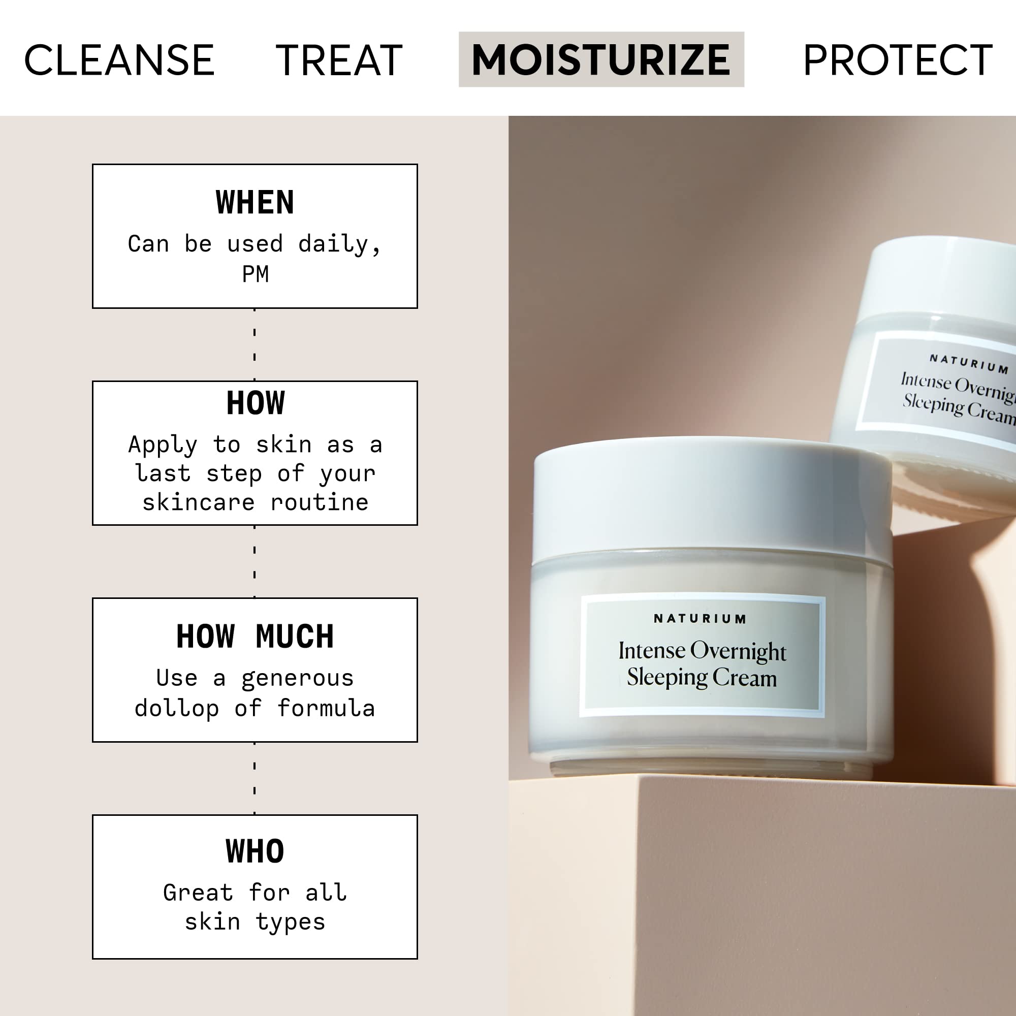 Naturium overnight anti aging face moisturizer jar with lid off displaying the rich white cream texture