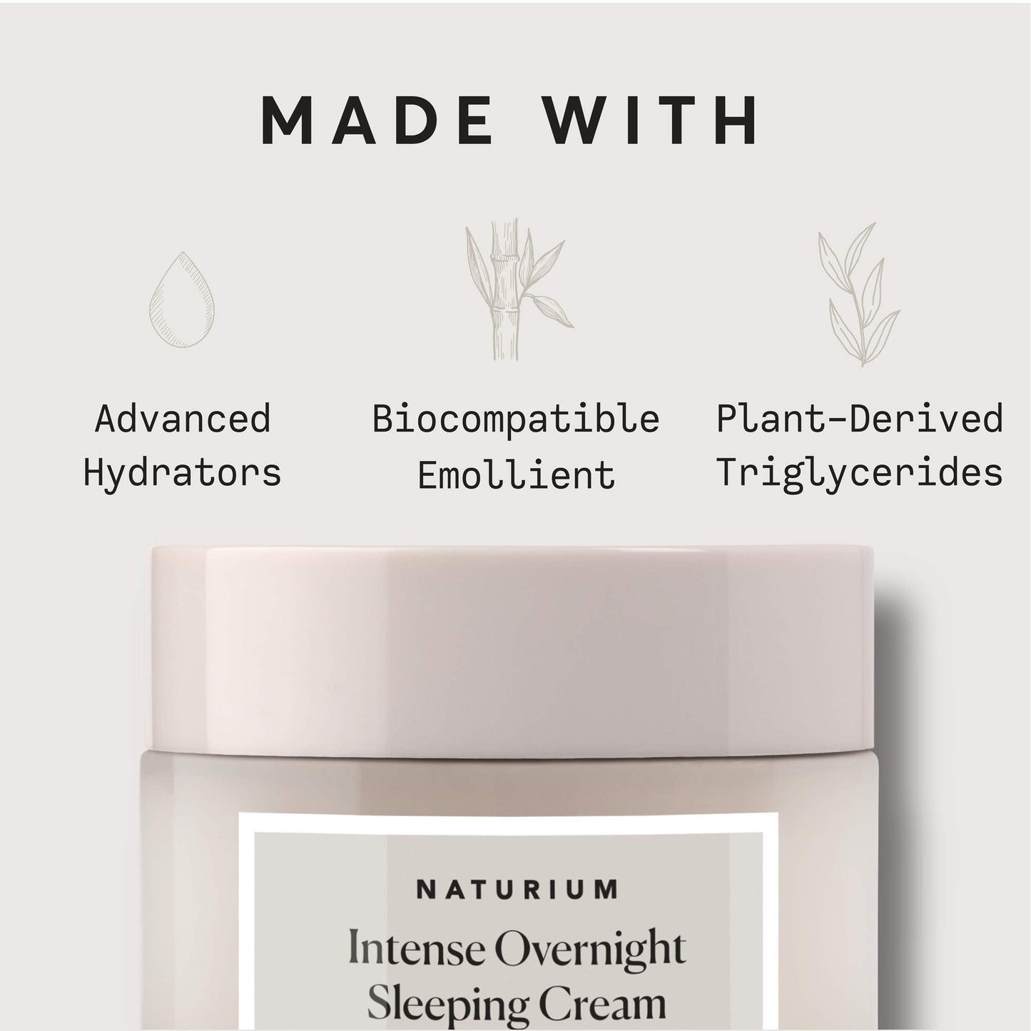 Naturium 50 gram intense sleeping cream showing the fragrance free and vegan product details