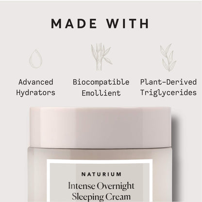 Naturium 50 gram intense sleeping cream showing the fragrance free and vegan product details