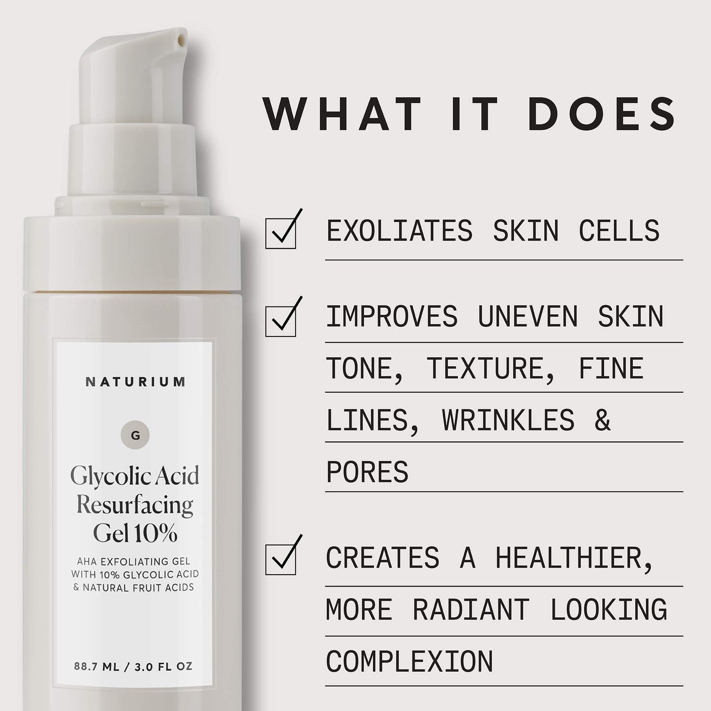 Naturium alpha hydroxy acid exfoliating gel bottle texture on plain background