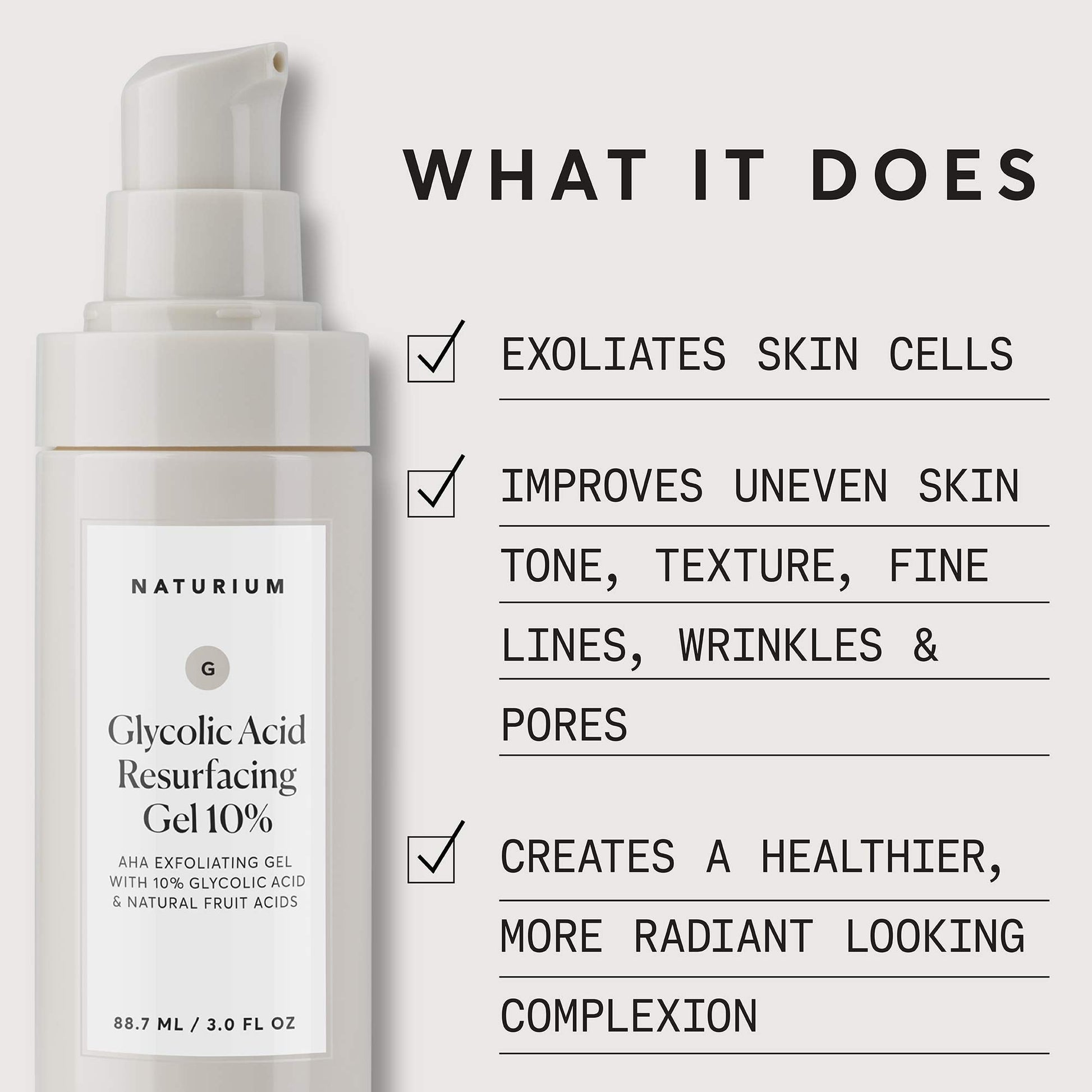 Naturium alpha hydroxy acid exfoliating gel bottle texture on plain background