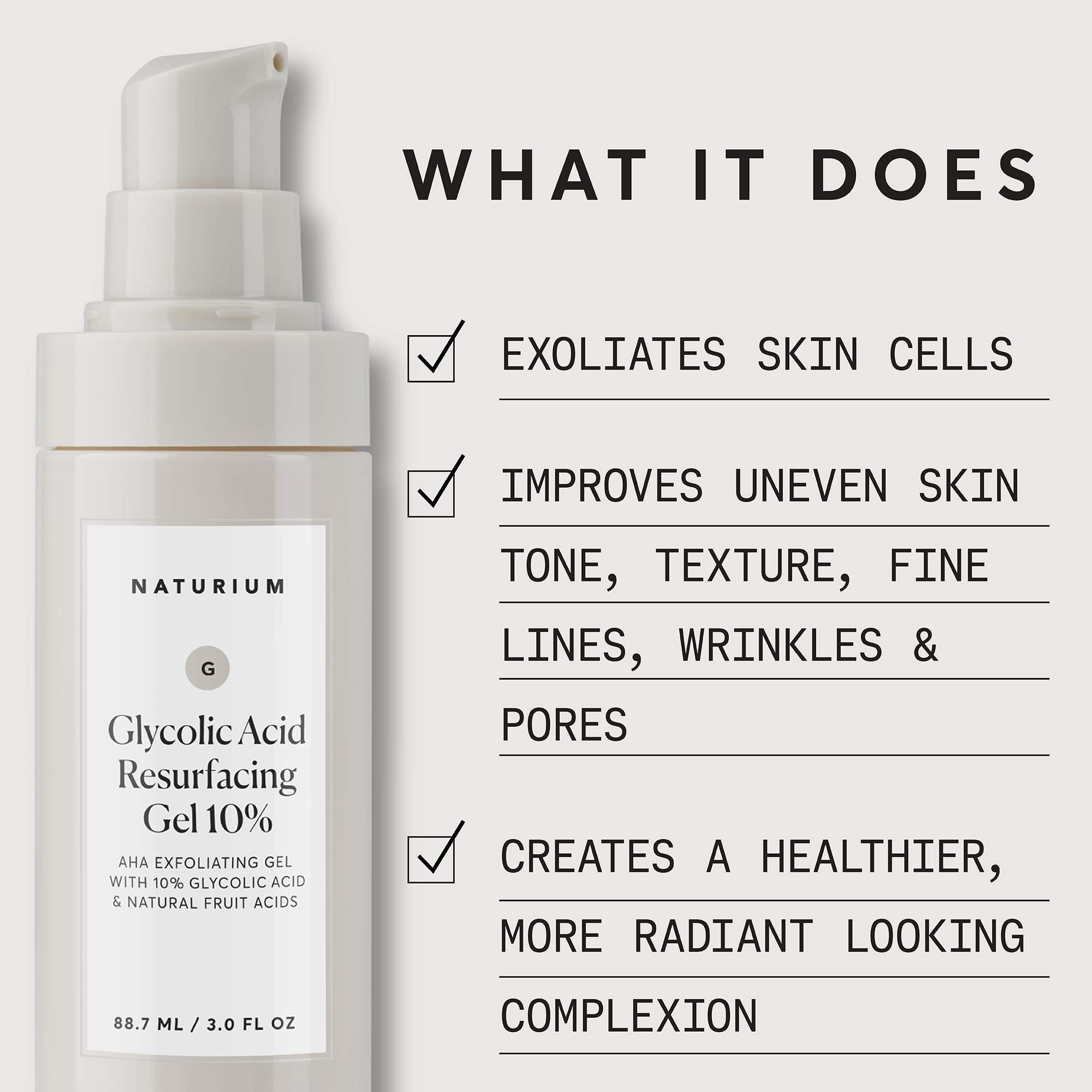 Naturium alpha hydroxy acid exfoliating gel bottle texture on plain background