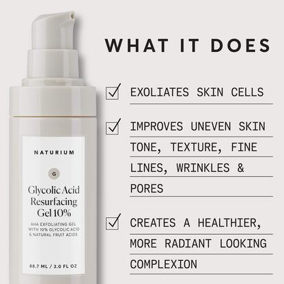 Naturium alpha hydroxy acid exfoliating gel bottle texture on plain background