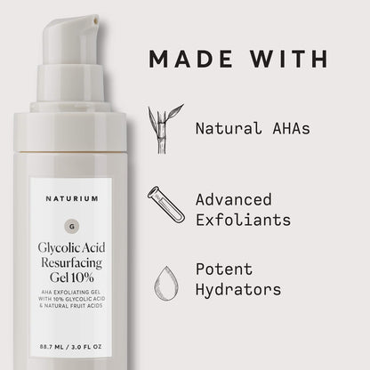 Naturium evening skincare routine resurfacing gel bottle display