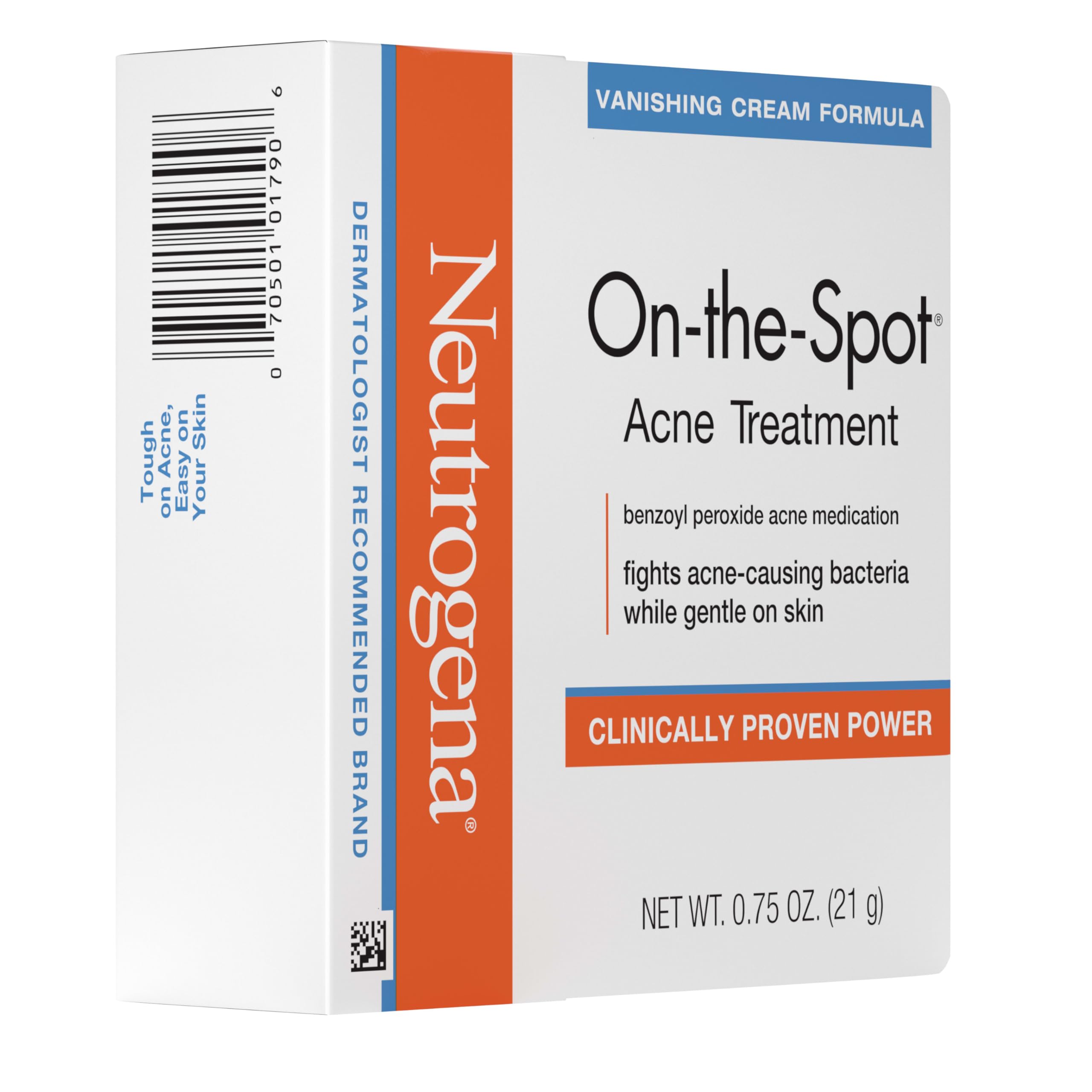 Back label of Neutrogena On-The-Spot treatment showing active ingredients and usage instructions.