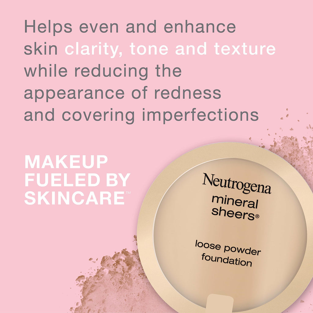 Neutrogena Mineral Sheers Loose Powder Foundation open jar showing sifter