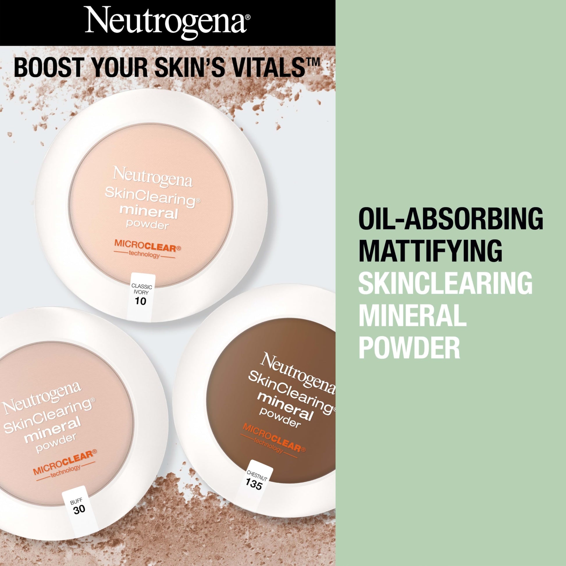 Neutrogena acne concealing pressed powder showing open compact mirror and applicator