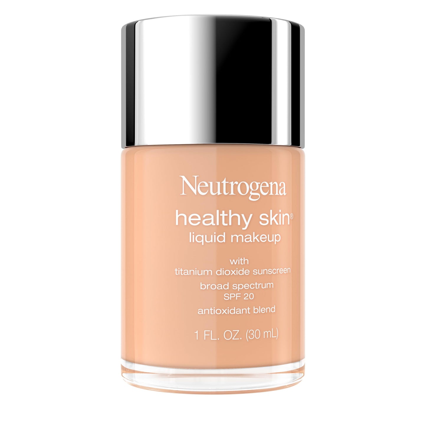 Side profile of the clear foundation packaging showcasing the fluid fluid ounce capacity.