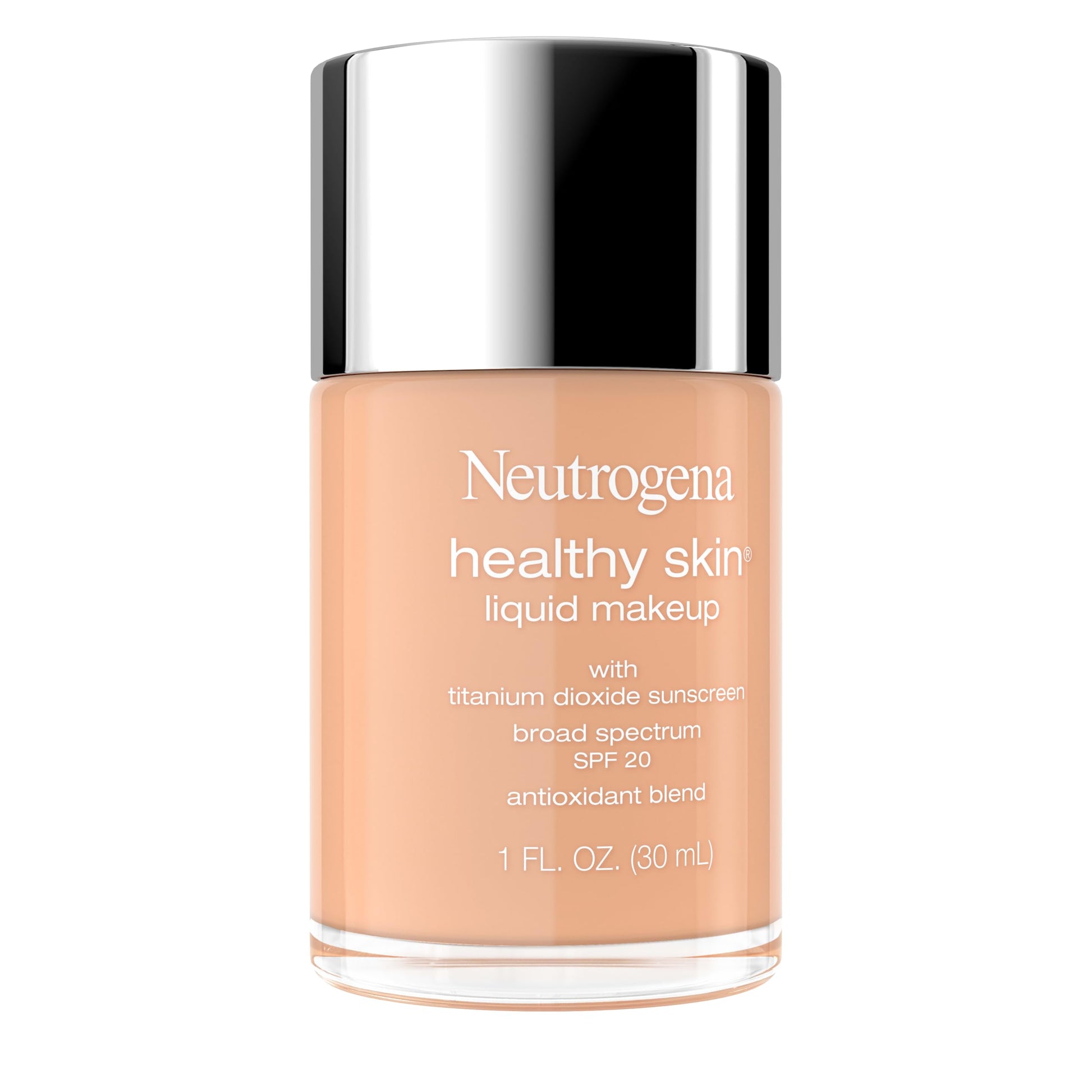 Side profile of the clear foundation packaging showcasing the fluid fluid ounce capacity.