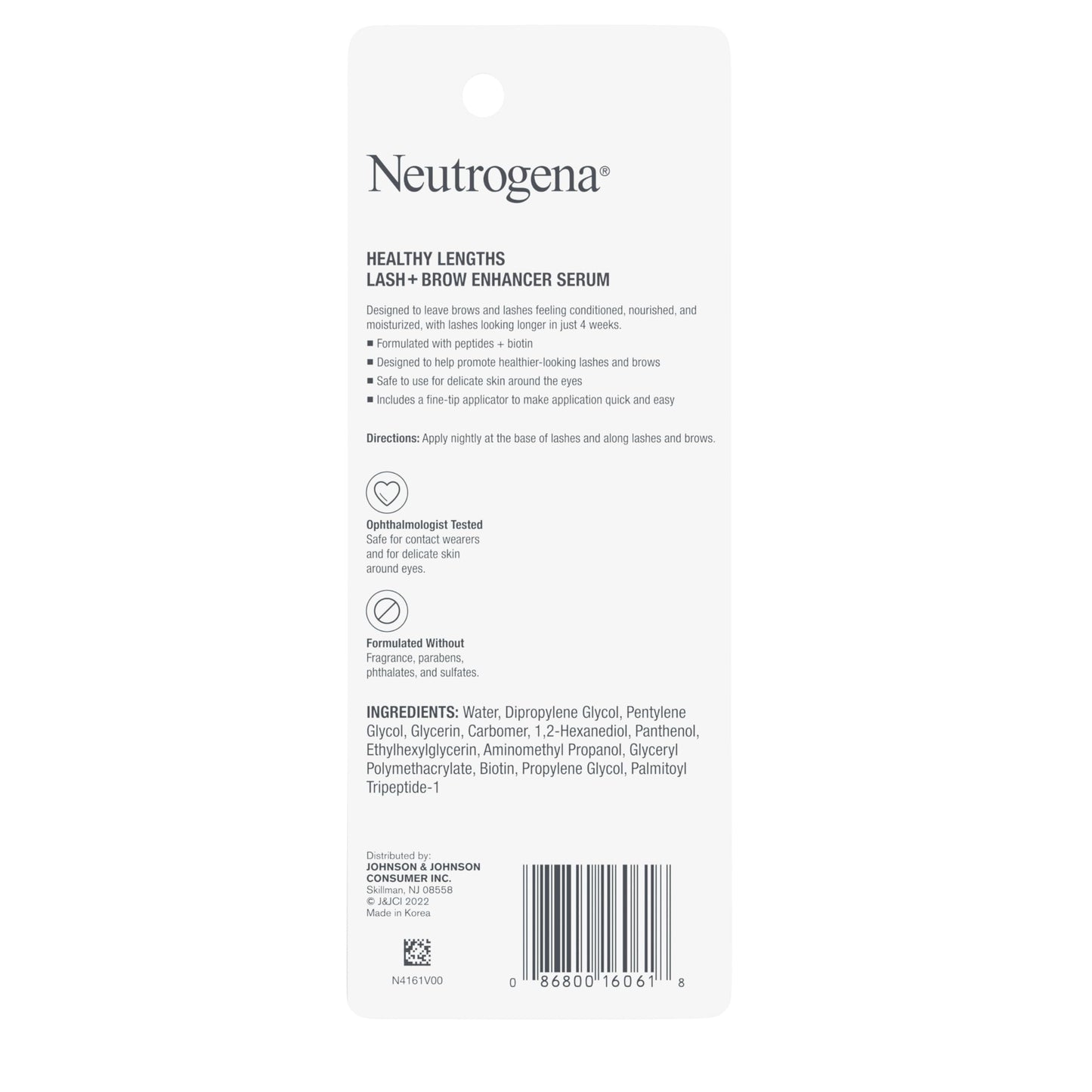 Neutrogena lash and brow serum branding and product capacity details