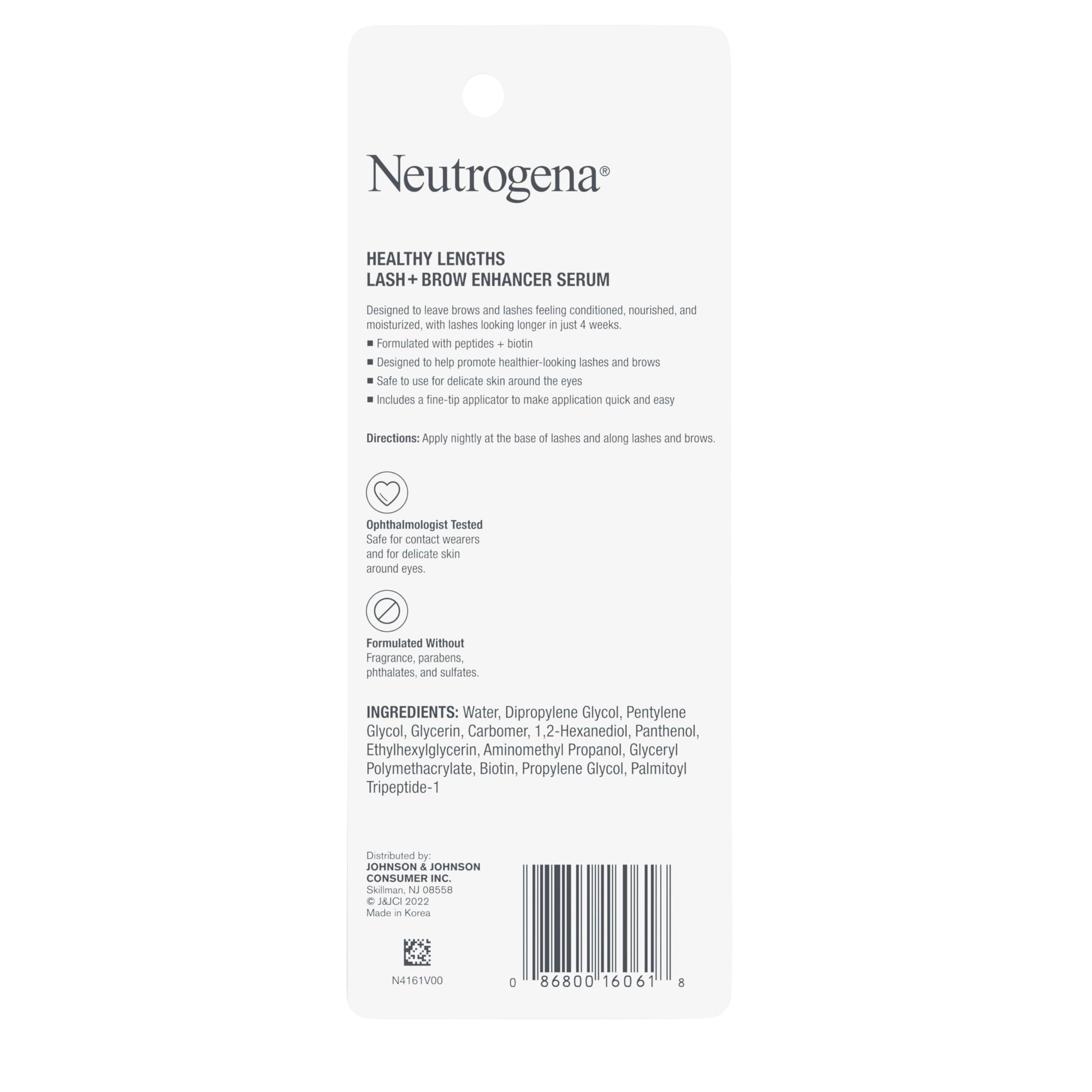 Neutrogena lash and brow serum branding and product capacity details