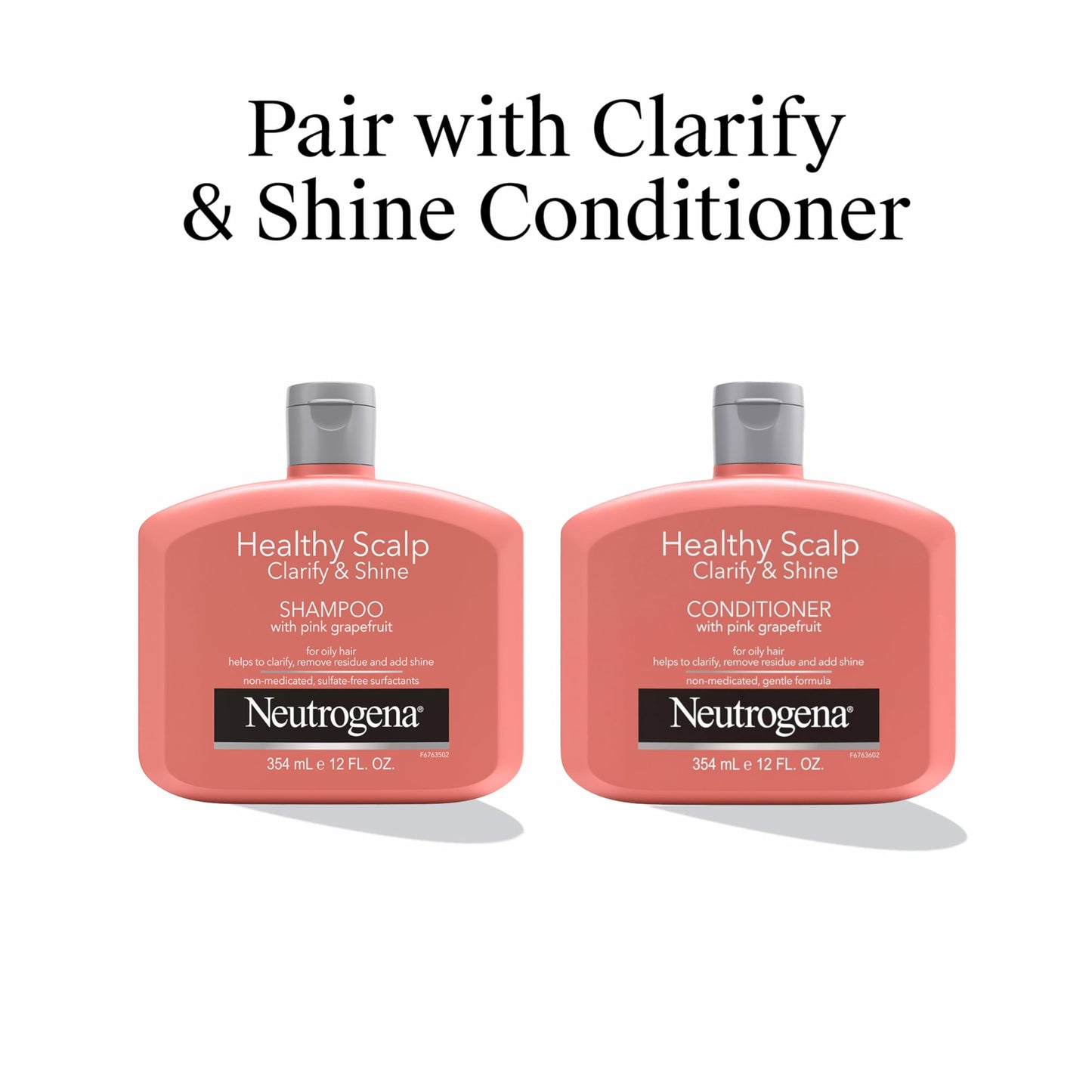 Side profile of Neutrogena 12 fluid ounce clarifying shampoo