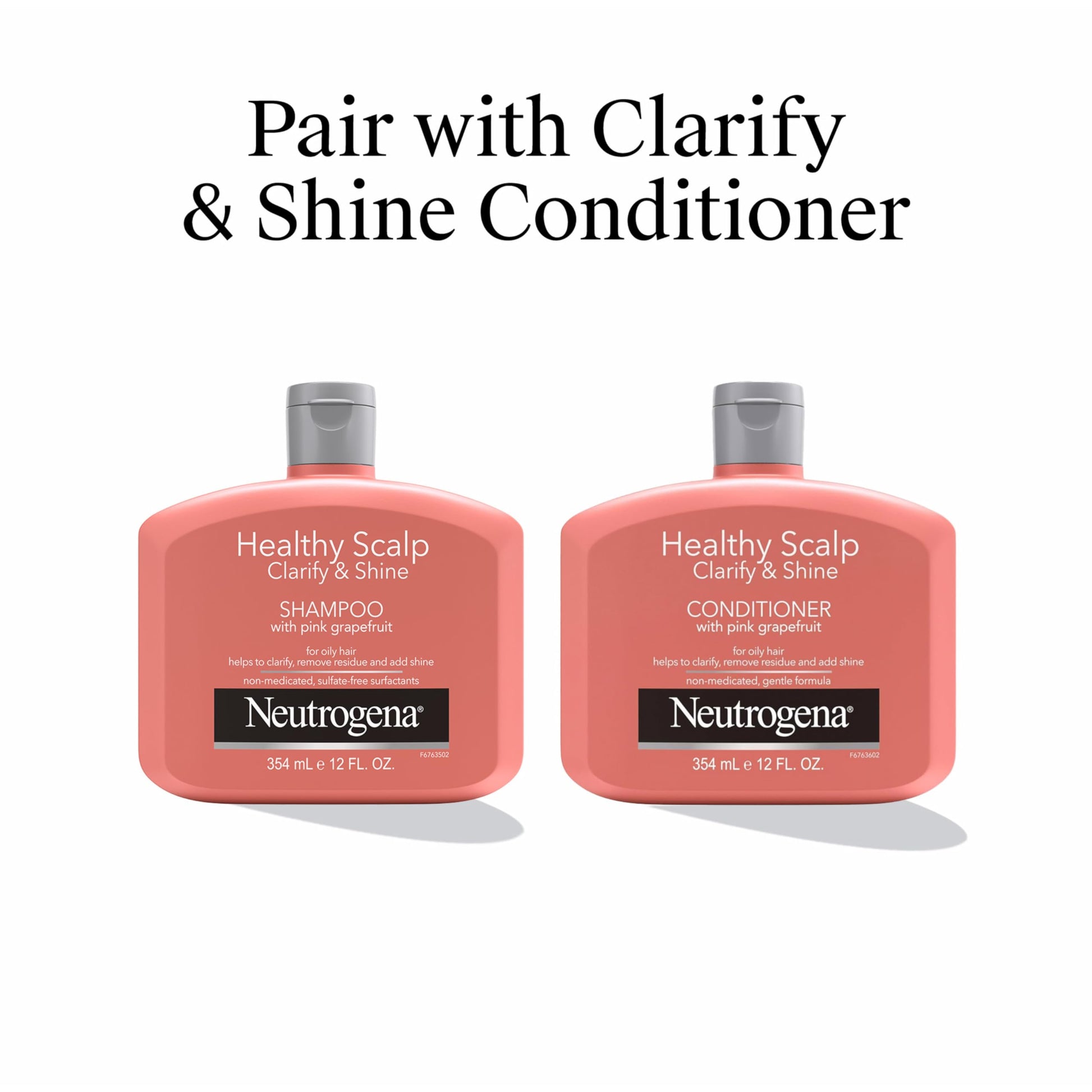 Side profile of Neutrogena 12 fluid ounce clarifying shampoo
