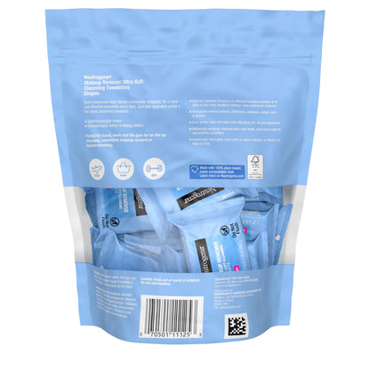 Back of Neutrogena makeup remover wipes packaging details