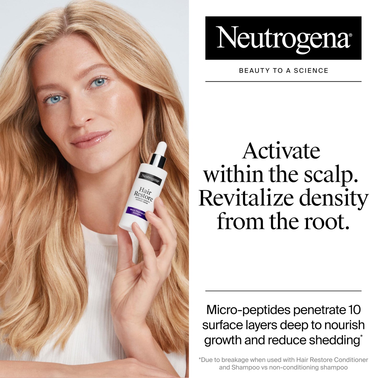 Close up of Neutrogena Hair Restore serum bottle applicator