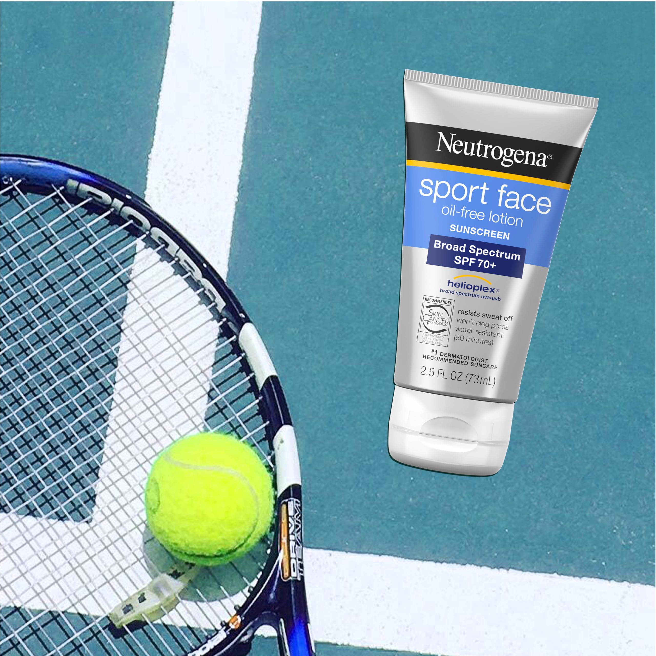 Neutrogena sweat resistant facial sunblock packaging details and ingredients side