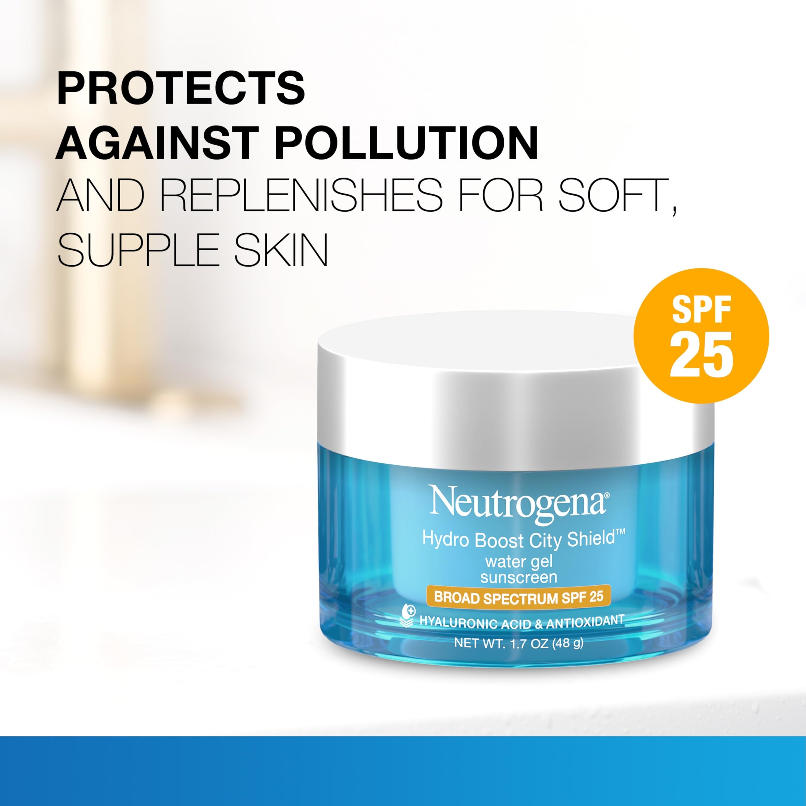 Close up of Neutrogena City Shield jar lid and packaging texture.