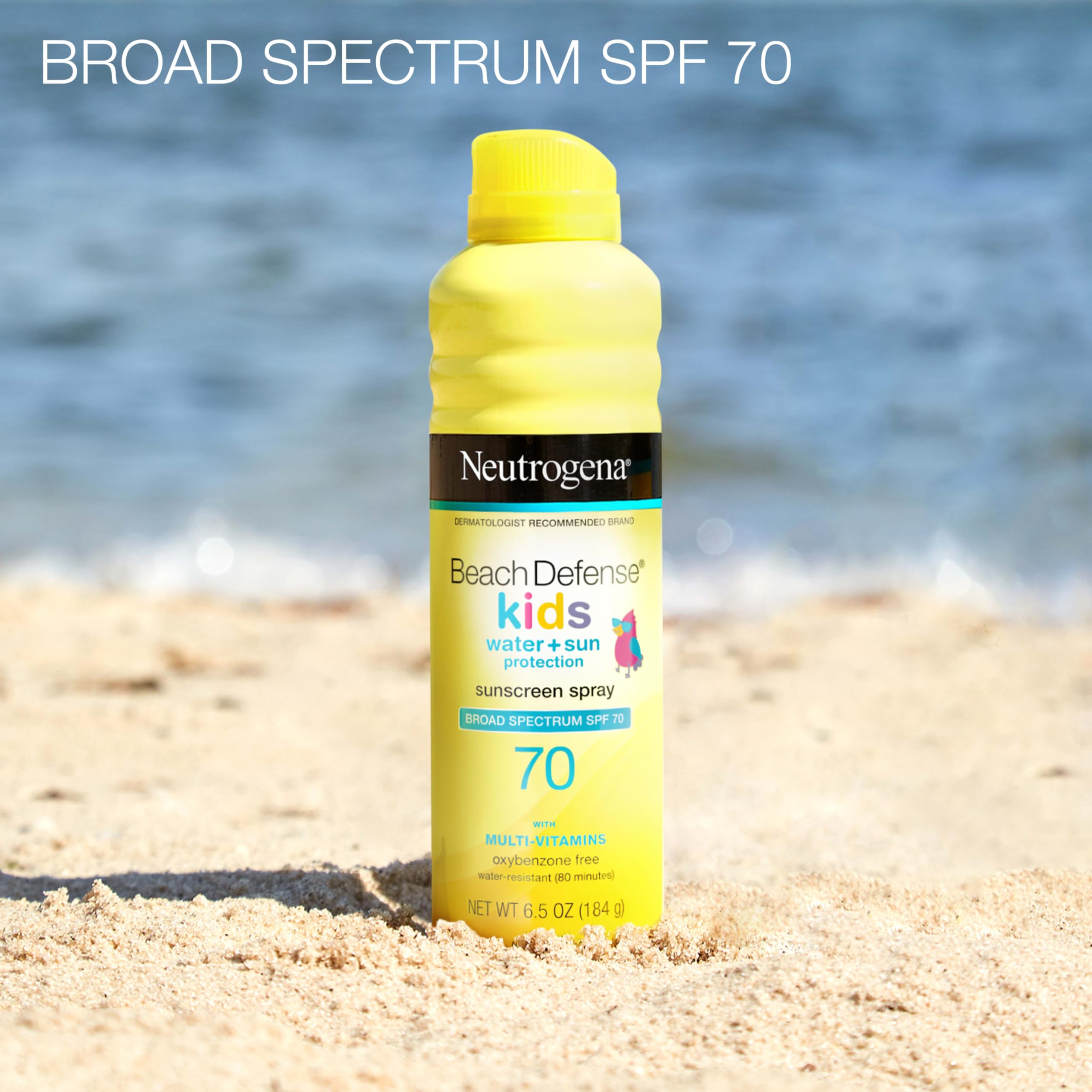Two cans of Neutrogena Beach Defense kids sunscreen pack
