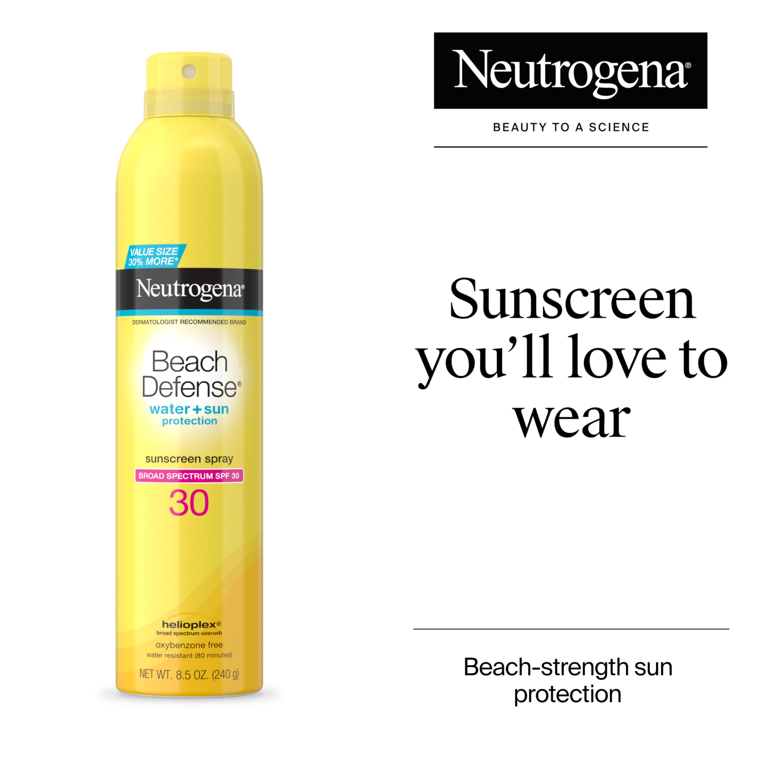 Neutrogena Beach Defense SPF 30 spray bottle size comparison
