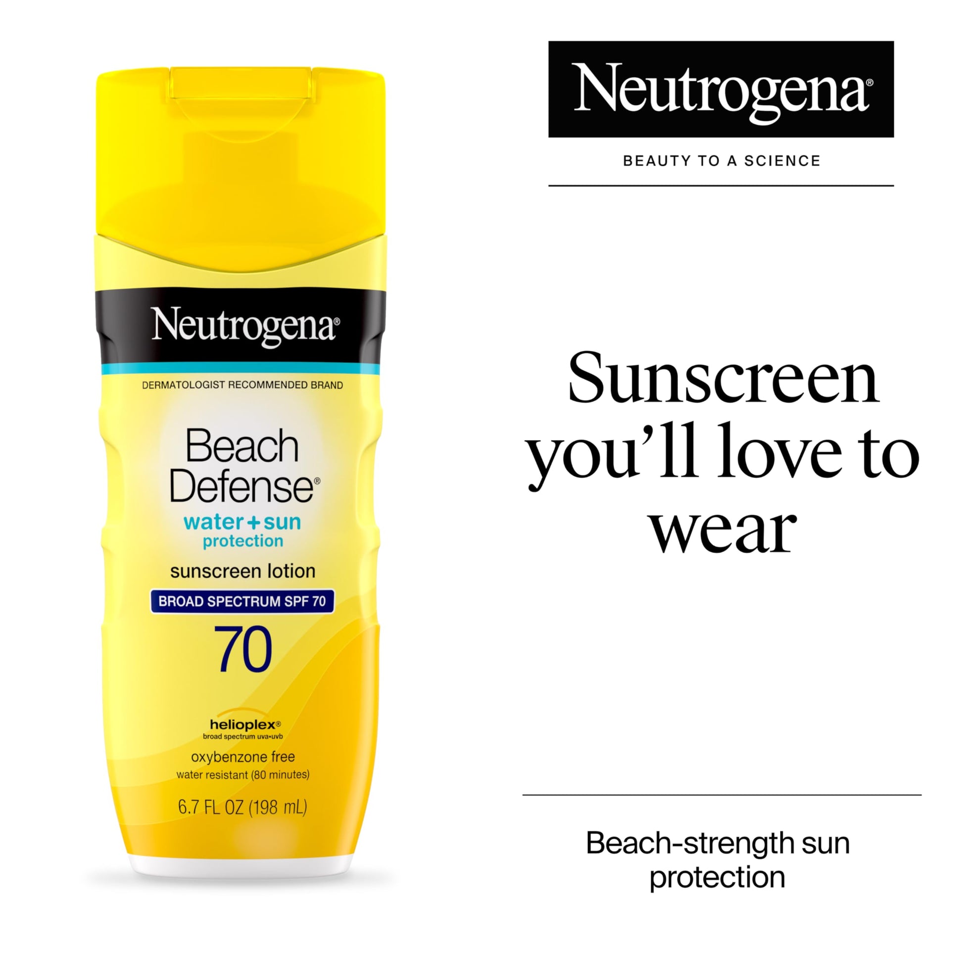 Neutrogena Beach Defense sunscreen label showing SPF 70 protection