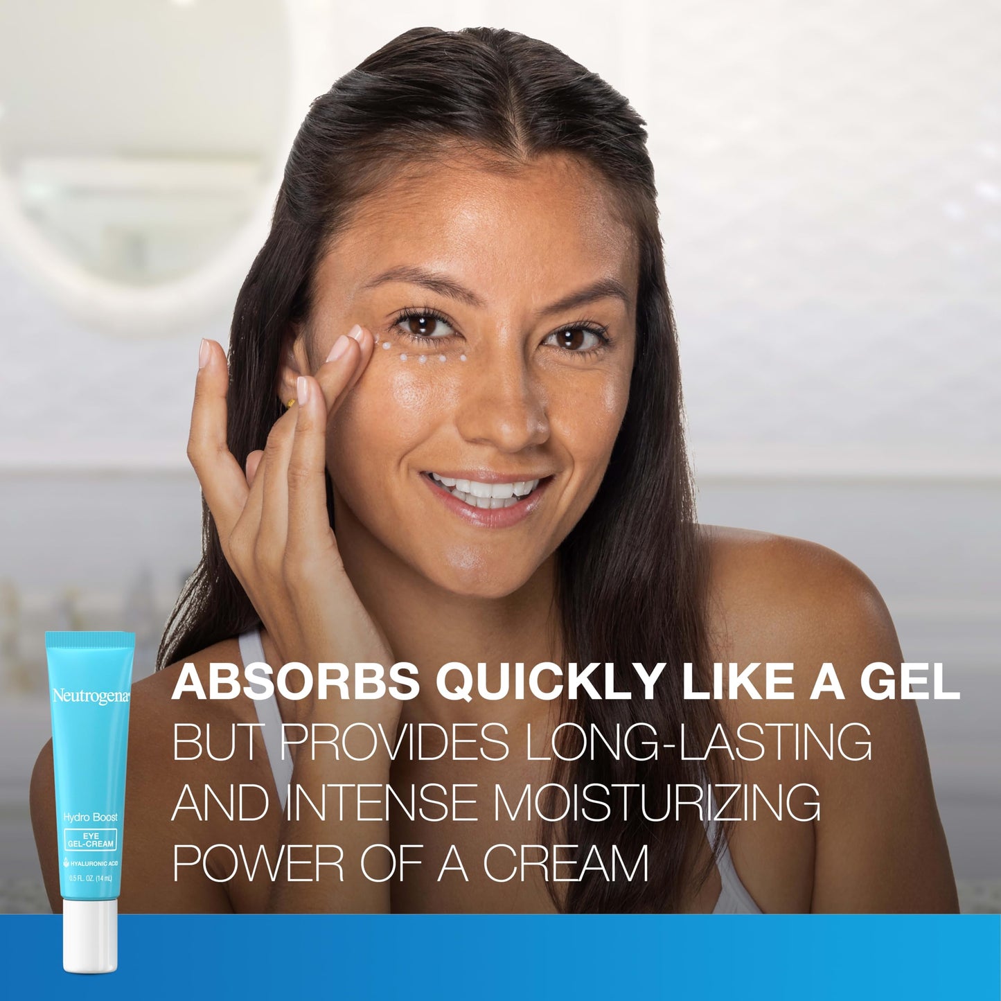 Lightweight water gel texture of Neutrogena under-eye cream on fingertips