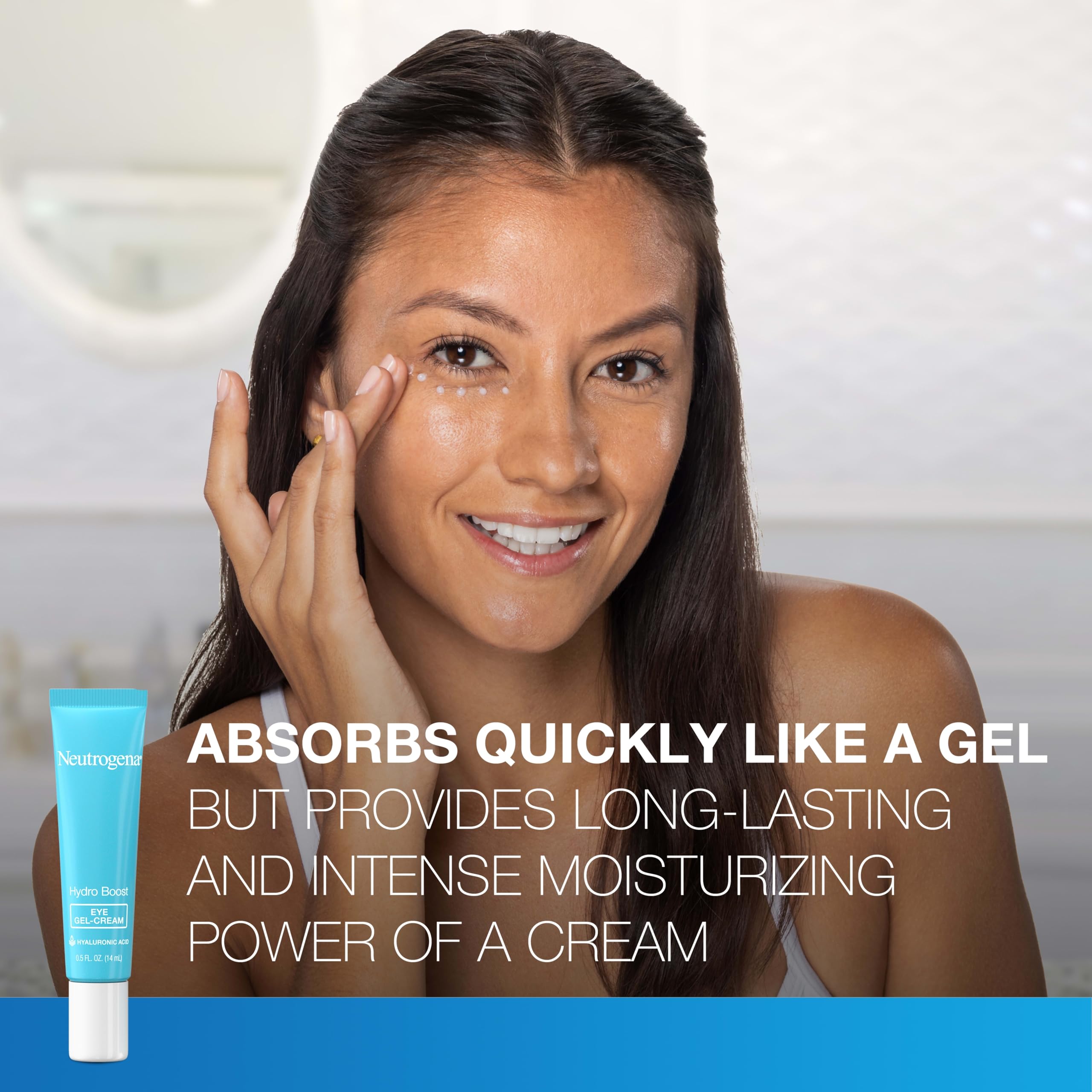 Lightweight water gel texture of Neutrogena under-eye cream on fingertips