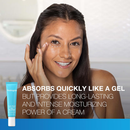Lightweight water gel texture of Neutrogena under-eye cream on fingertips