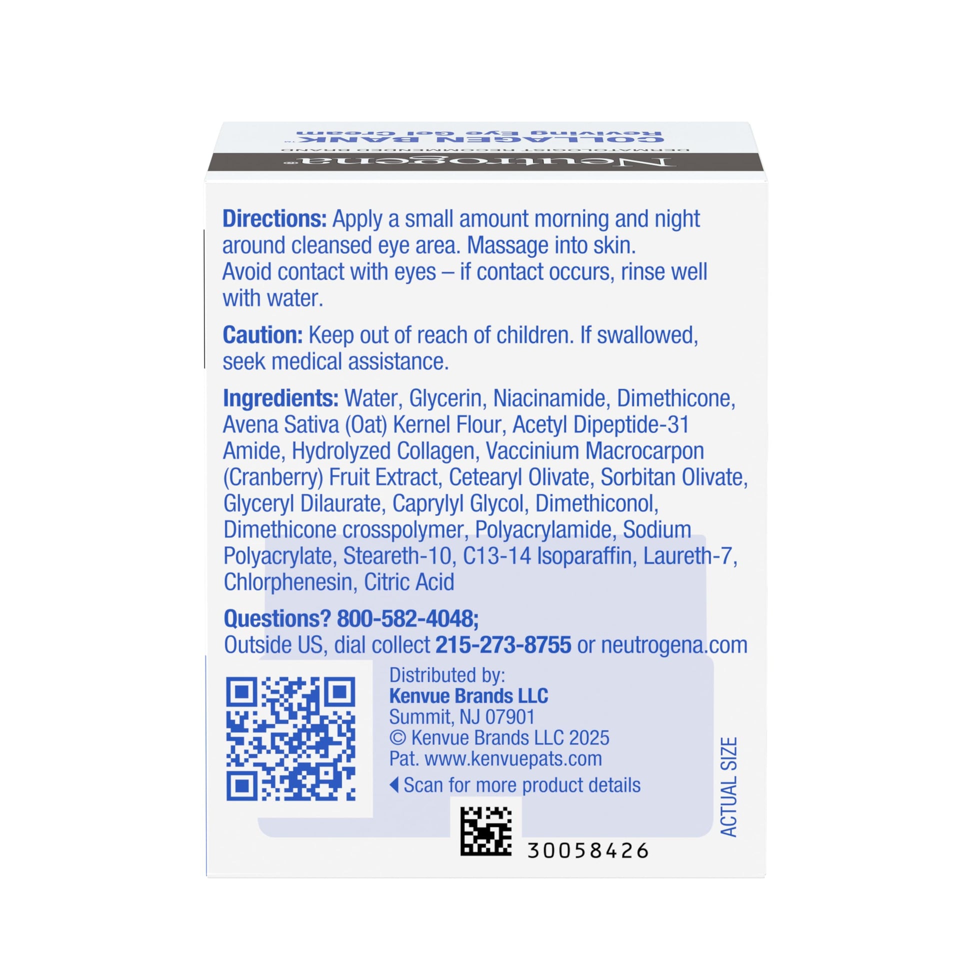 Neutrogena Collagen Bank eye cream ingredient list detail