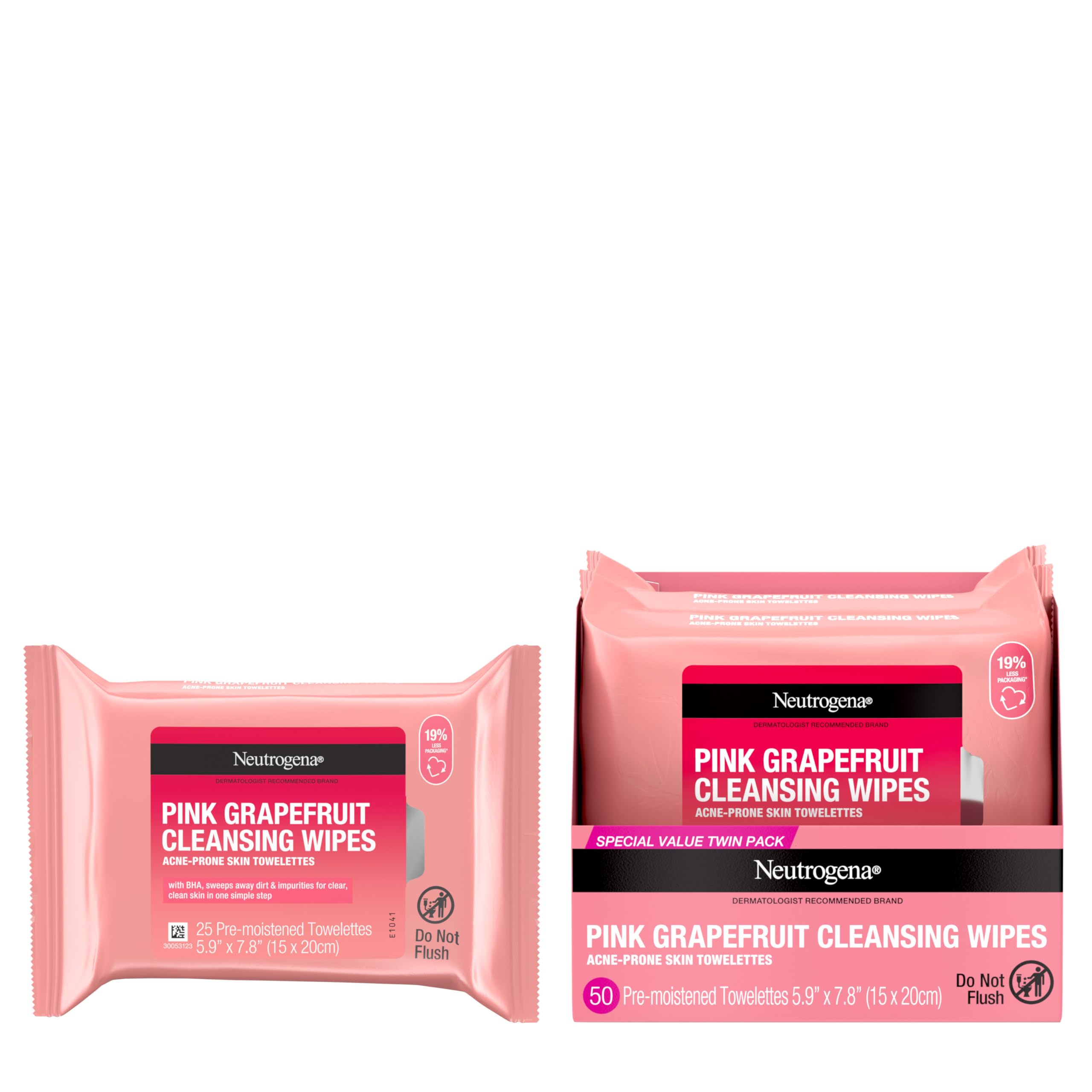 Neutrogena oil free face wipes for acne prone skin in a double pack bundle.